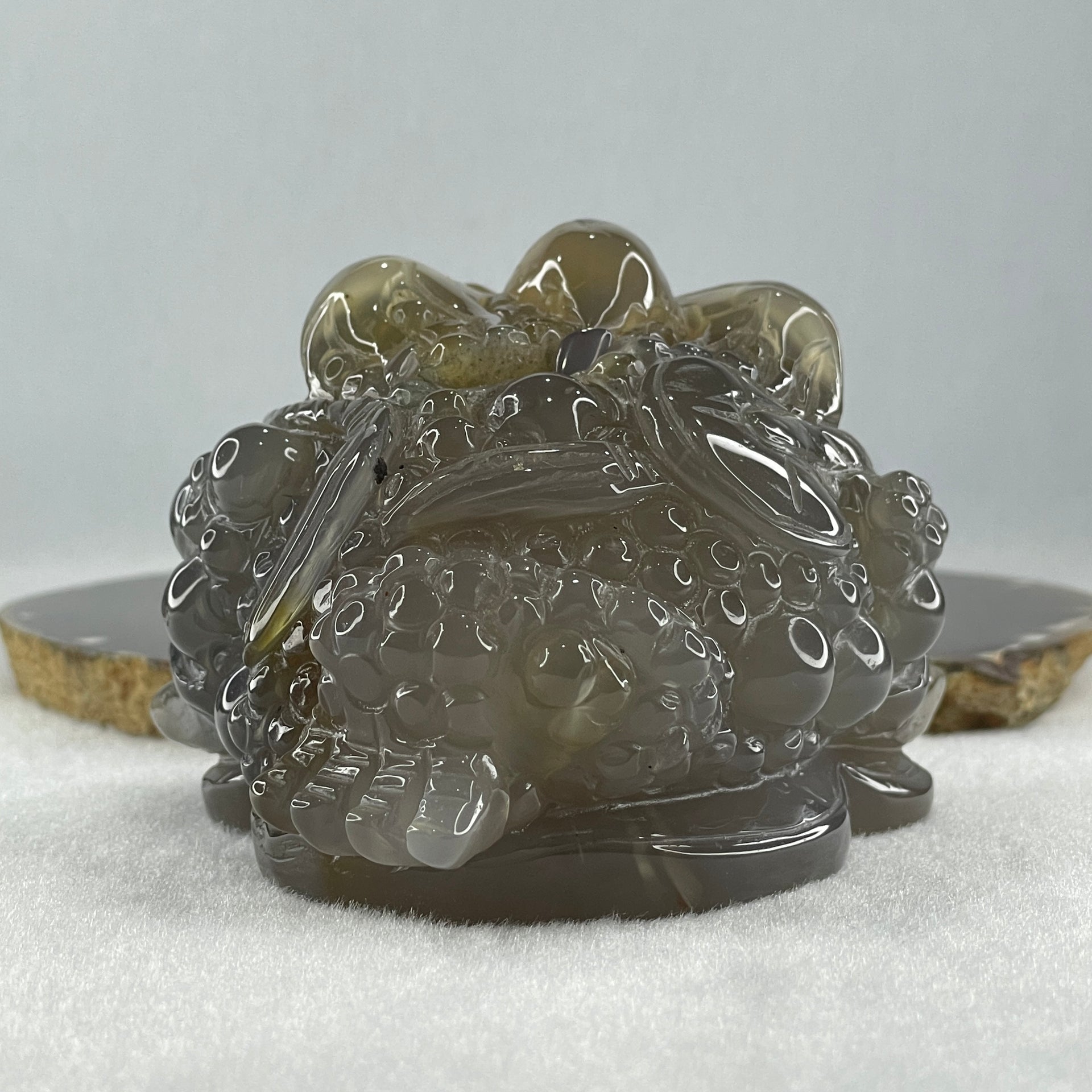 Natural Icy Dark Purpleish Wuji with Brown Agate 3 Legged Toast Display 520.6g 90.0 by 92.0 by 65.0mm - Huangs Jadeite and Jewelry Pte Ltd