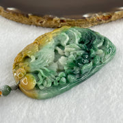Grand Master Type A Green with Spicy Green and Yellow Piao Hua Jadeite Phoenix with Flower Double Side Pendant 86.78g 72.0 by 48.0 by 12.5mm - Huangs Jadeite and Jewelry Pte Ltd