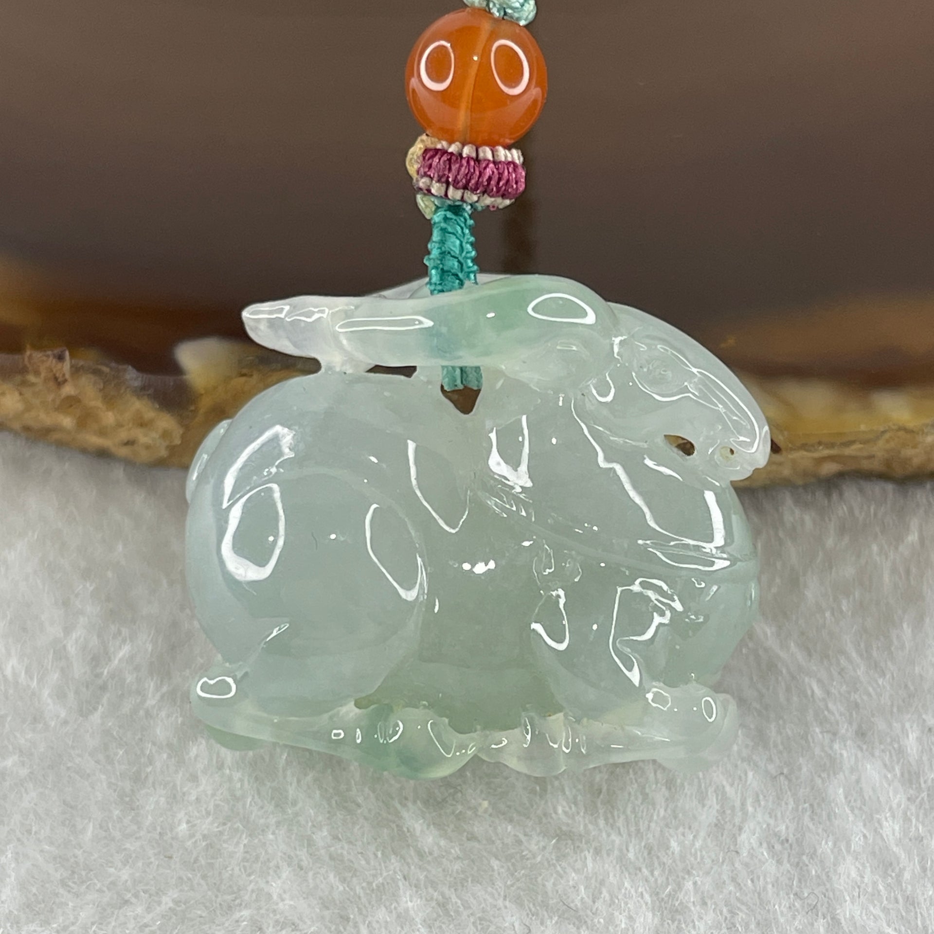 Type A Semi Icy Light Green with Green Spots Deer Pendant 21.16g 22.9 by 26.7 by 14.0mm - Huangs Jadeite and Jewelry Pte Ltd