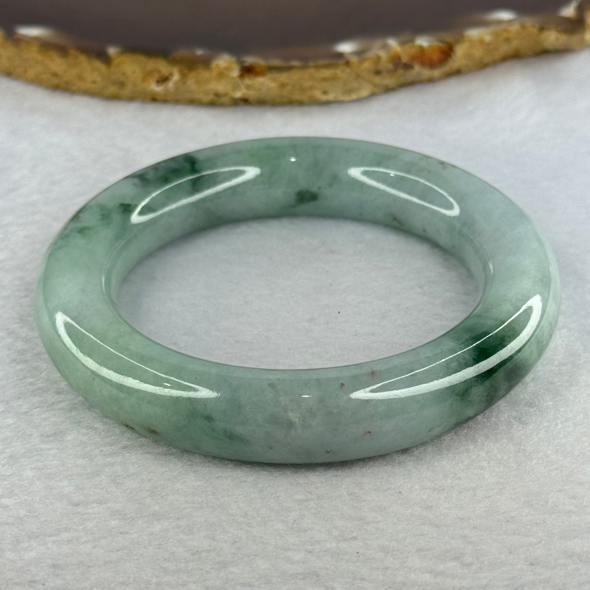Type A Green with Blueish Green Piao Hua Jadeite Bangle Internal Diameter 54.7mm 90.87g 13.4 by 12.4mm (Very Slight External Rough) - Huangs Jadeite and Jewelry Pte Ltd