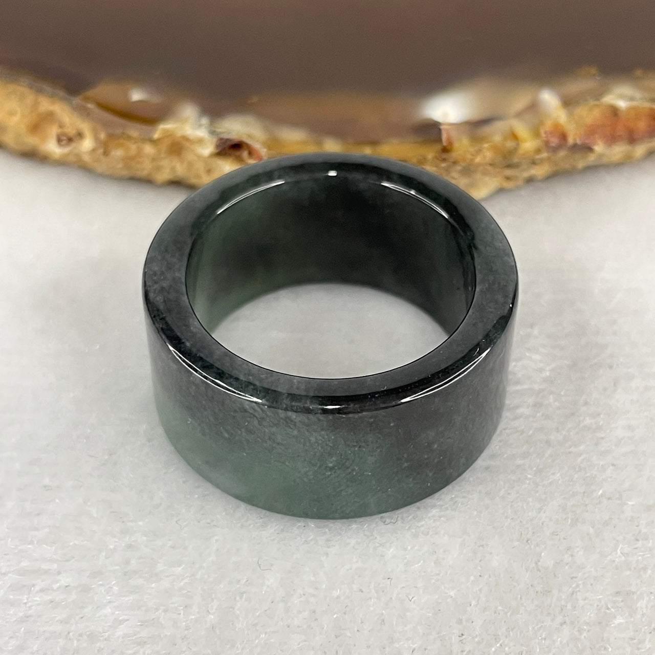 Certified Natural Type A Wuji Grey with Green Piao Hua Jadeite Ring 10.91g 12.7 by 3.5mm US 11.6 HK 26 (Very Very Slight Internal Line)