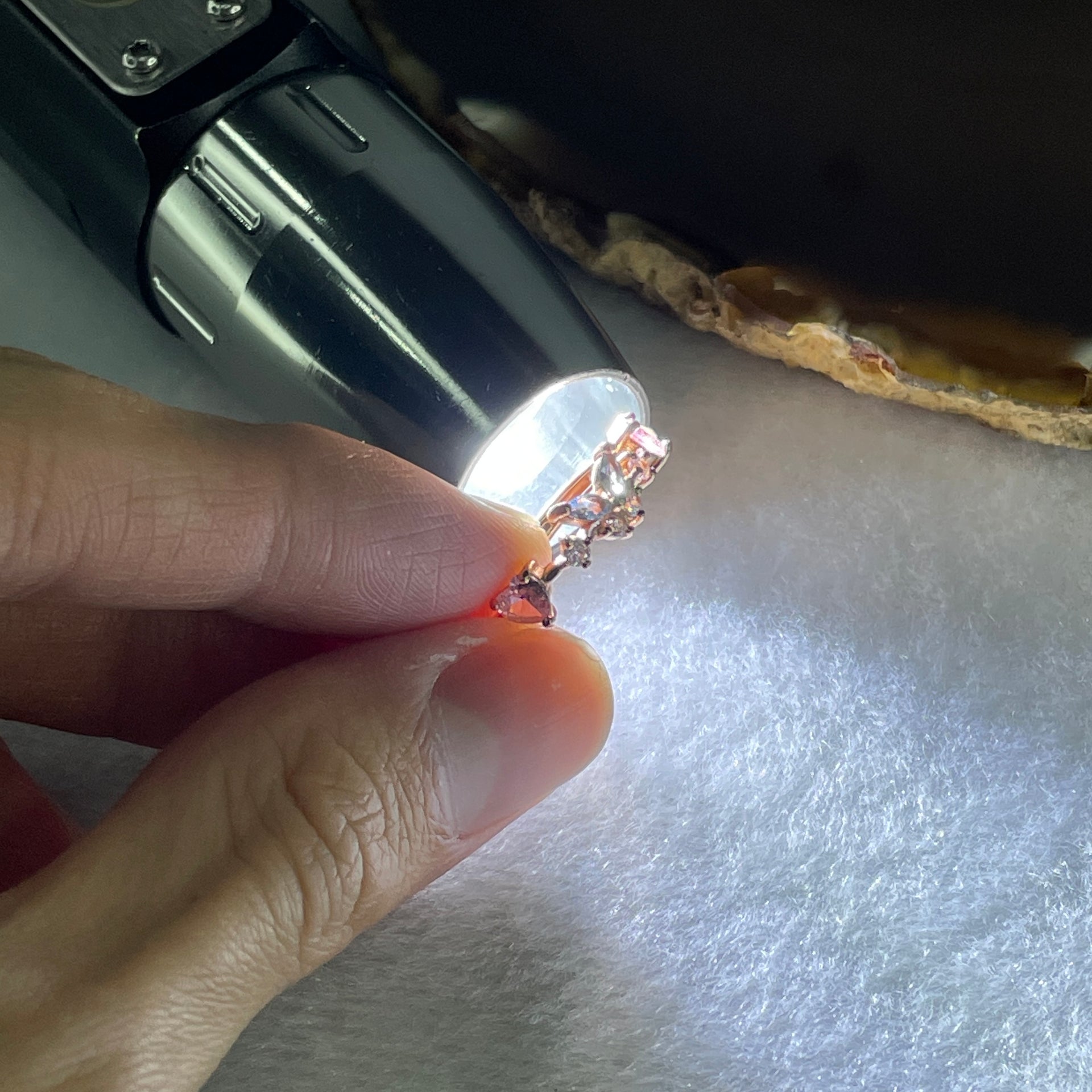 Natural-Pink-Kunzite-and-Blue-Topaz-with-Cubic-Zirconia-in-S925-Sliver-Gold-Color-Ring-1.63g-4.3-by-4.3-by-2.0mm-Pink-4.0-by-2.0-by-1.2-Blue-(Adjustable-Size)-Huangs-Jadeite-and-Jewelry-Pte-Ltd