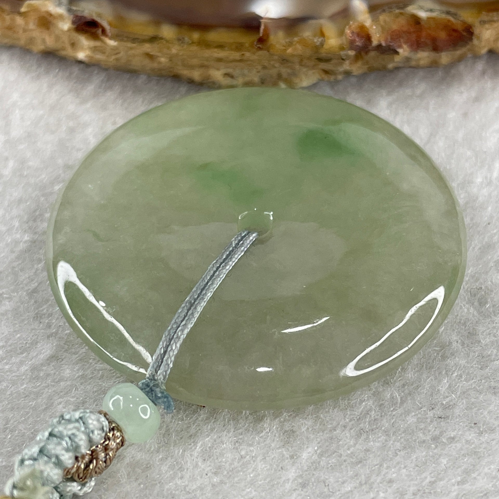 Grand Master Natural Semi Icy Light Green Jadeite Ping An Kou Pendant 20.36g 39.2 by 5.7mm - Huangs Jadeite and Jewelry Pte Ltd