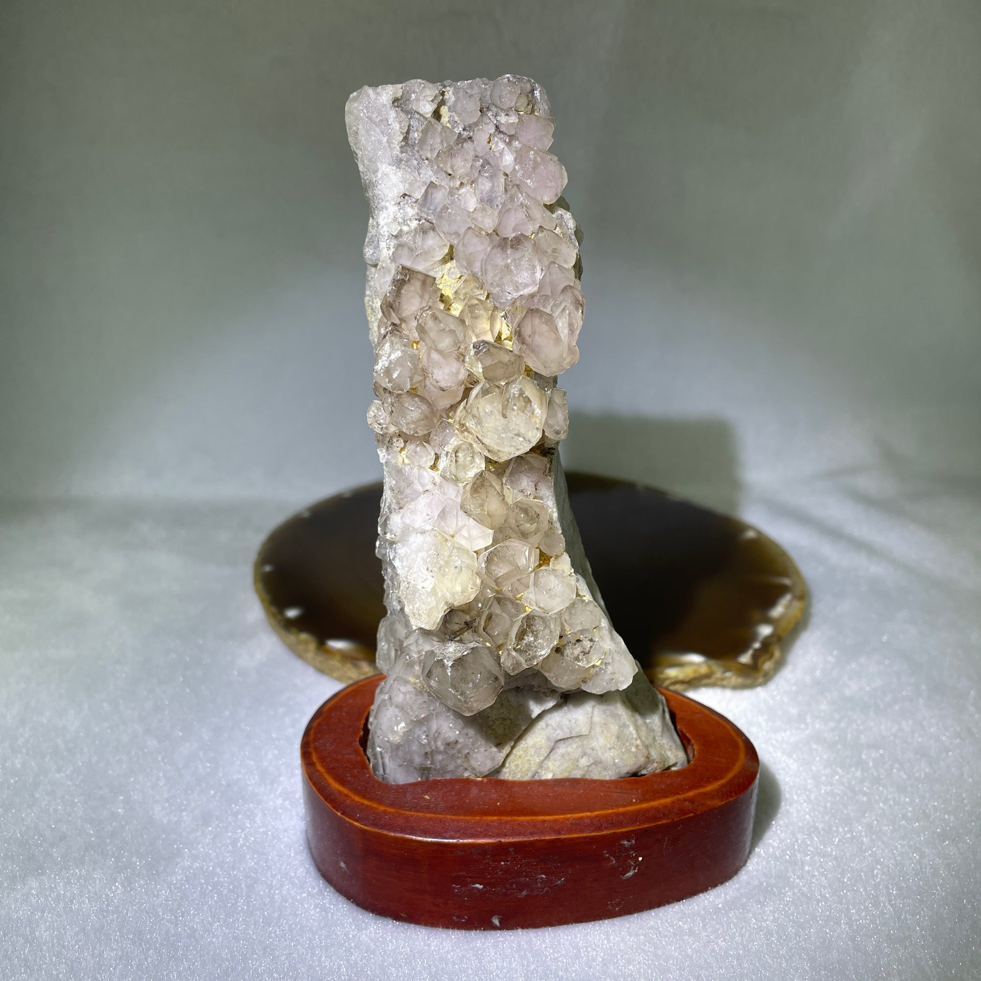 Natural Smoky Quartz Rough Irregular Shape Display in Wooden Stand 353.99g 90.7 by 60.9 by 142.8mm - Huangs Jadeite and Jewelry Pte Ltd