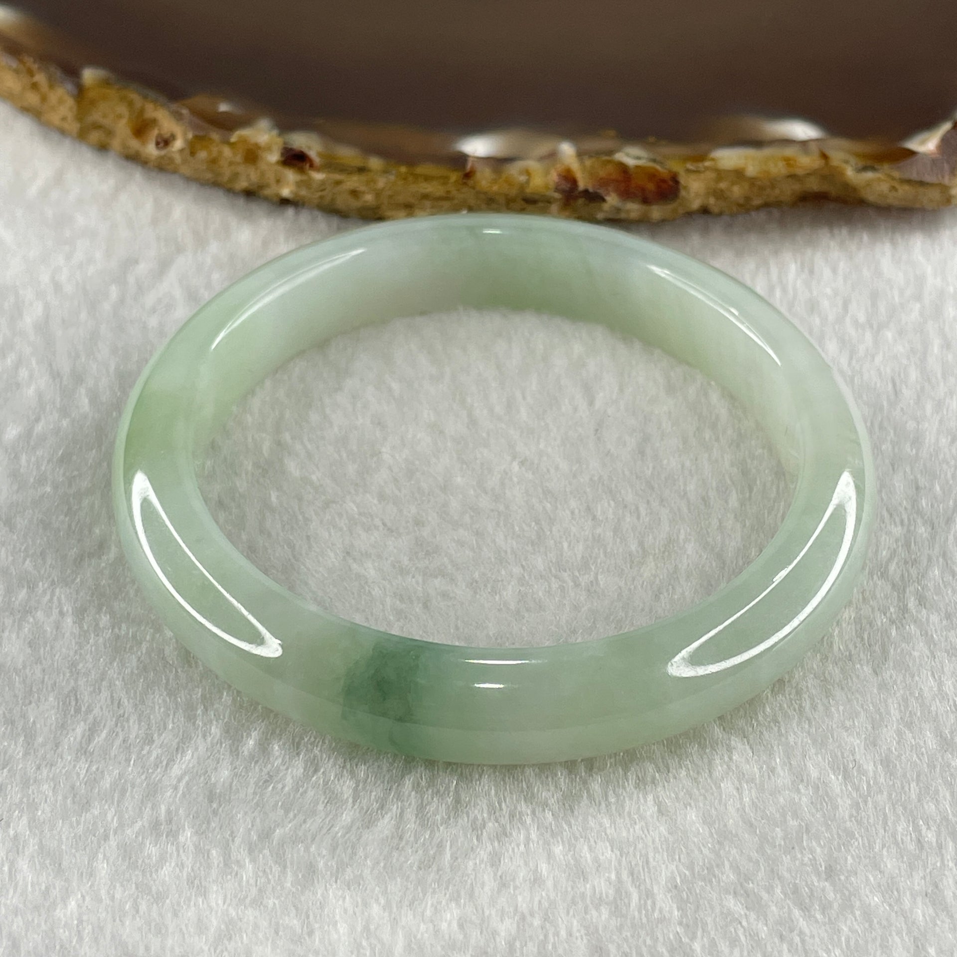 Natural Type A Jelly Full Light Green with Blueish Green Piao Hua Flora Jadeite Bangle 36.05g Inner Diameter 52.1mm 9.8 by 8.8mm (Very Slight Internal Lines) - Huangs Jadeite and Jewelry Pte Ltd