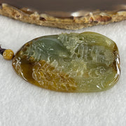 Grand Master Type A Green with Brownish Jadeite Shan Shui with Gui Ren Double Side Pendant 52.28g 55.3 by 38.2 by 7.3mm - Huangs Jadeite and Jewelry Pte Ltd