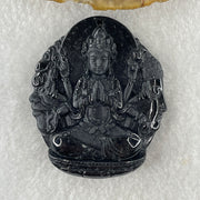 Type A Opaque Black Omphacite Jadeite Good Vs Evil Thousand Hand Guan Yin Pendant Rat Zodiac Guardian 48.06g 50.8 by 44.0 by 12.5mm - Huangs Jadeite and Jewelry Pte Ltd