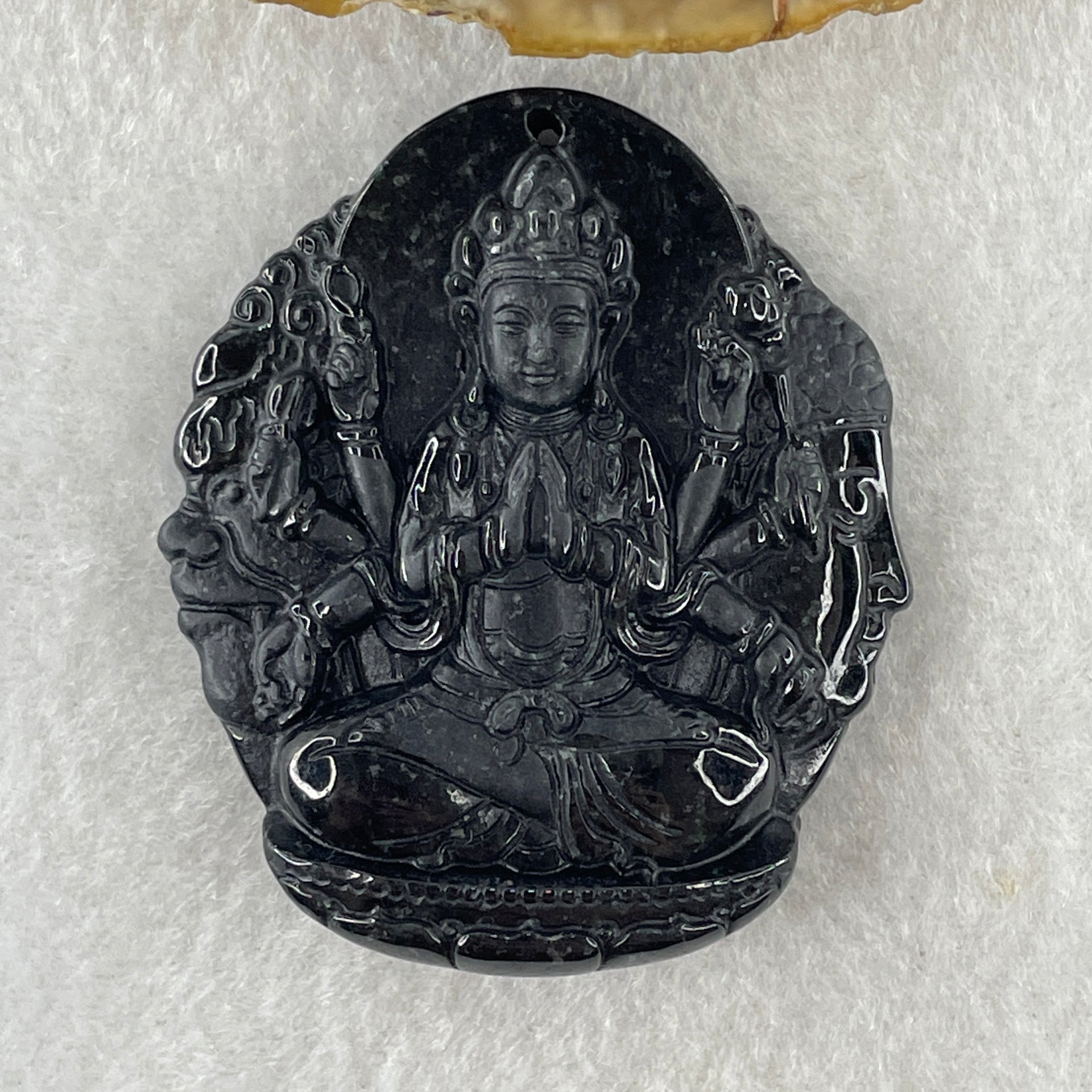 Type A Opaque Black Omphacite Jadeite Good Vs Evil Thousand Hand Guan Yin Pendant Rat Zodiac Guardian 48.06g 50.8 by 44.0 by 12.5mm - Huangs Jadeite and Jewelry Pte Ltd