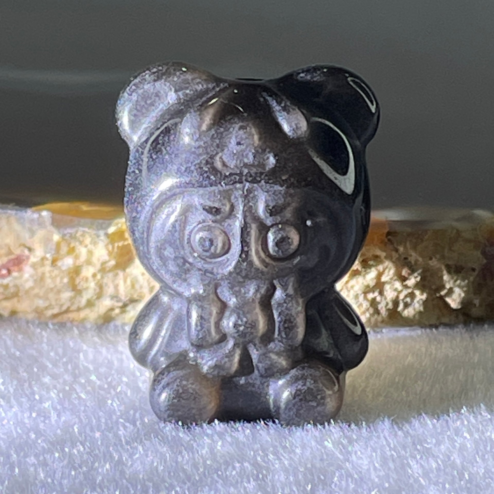 Black Obsidian Labubu Charm Display 14.77 by 28.8 by 21.9 by 19.3mm - Huangs Jadeite and Jewelry Pte Ltd