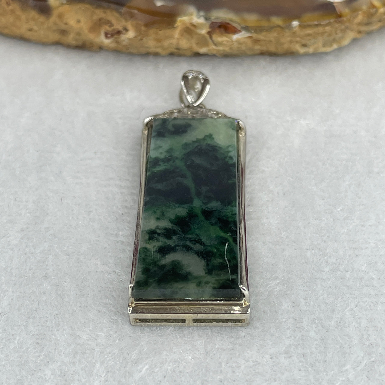 Certified Natural Type A Dark Green & Green Piao Hua Jadeite Wu Shi Pai Pendant | Masterpiece Sleek Minimalist Hand-Carving | Authentic Myanmar Feicui Absolute Peace & Protection Safety Tablet (4.93g | 31.5x1.5mm)