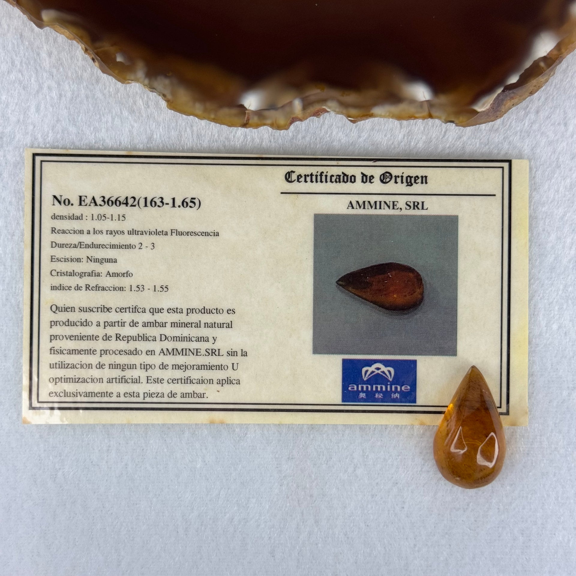 Natural Amber for Setting 1.66g 24.3 by 14.3 by 9.6mm - Huangs Jadeite and Jewelry Pte Ltd