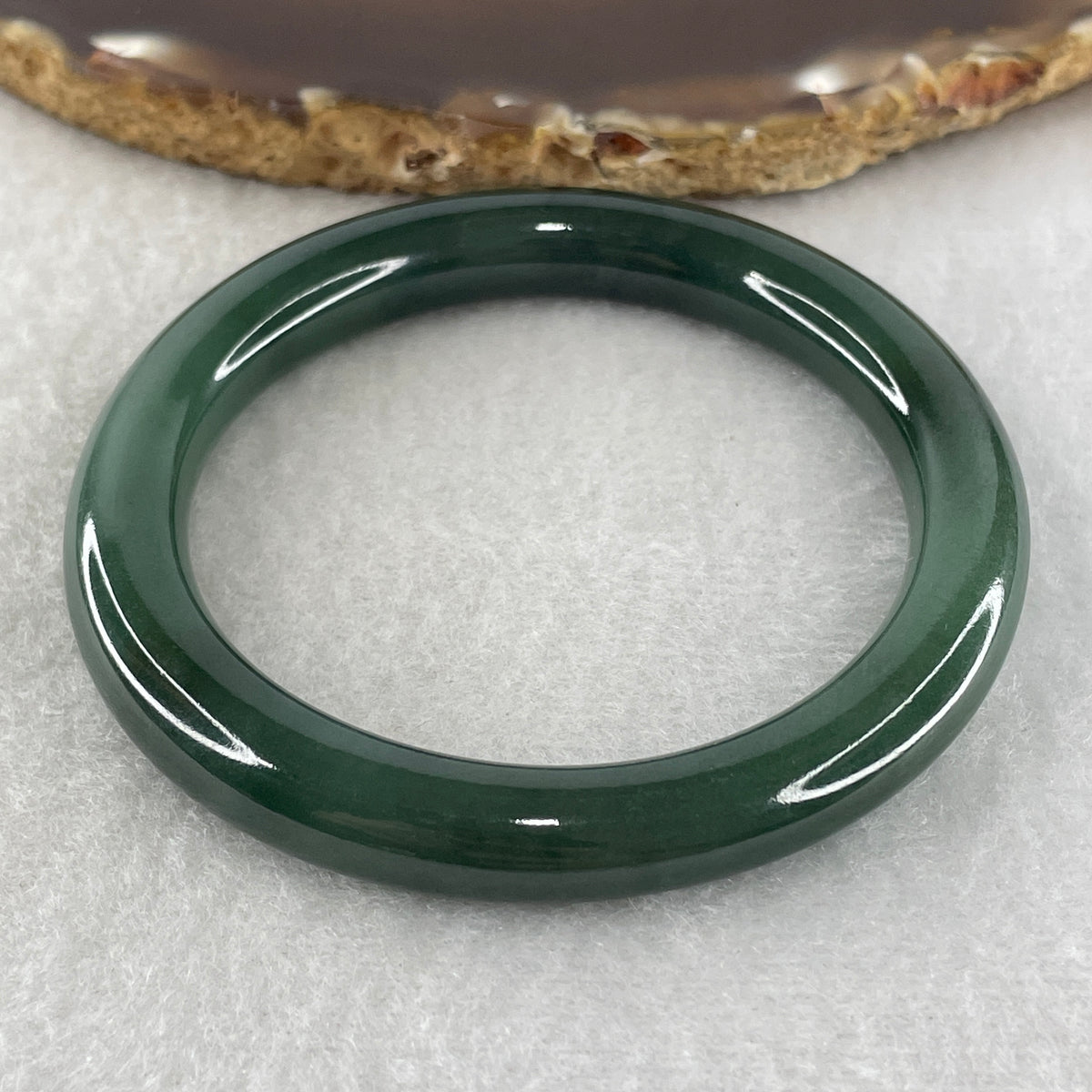 Natural Type A Dark Blueish Green Jadeite Full Round Bangle | 52.0mm Inner Diameter (36.98g | 8.8x8.8mm | Throat & Heart Chakra Harmony, Serene Focus & Protection Shield)(Very Slight Internal Line)