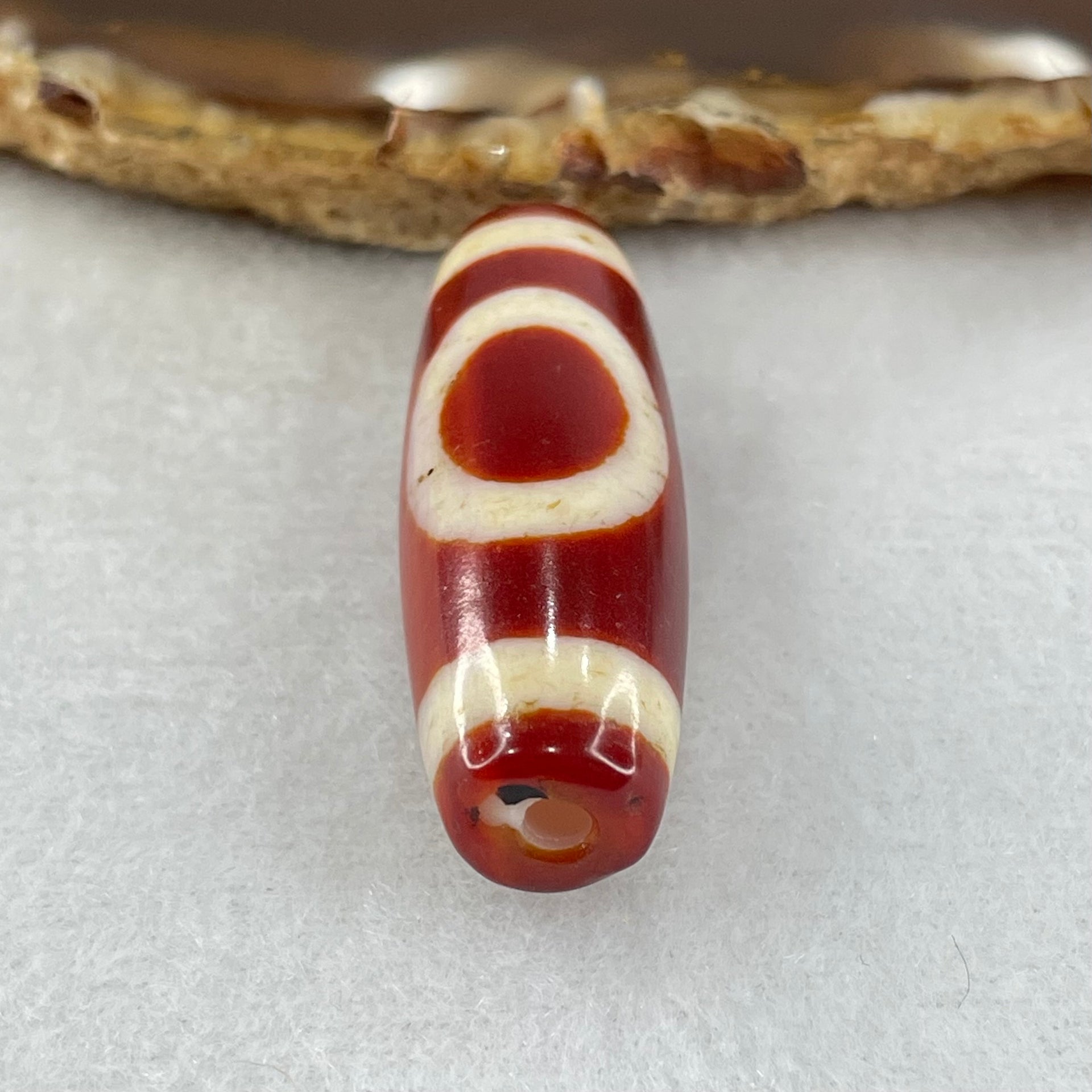 Natural Powerful Tibetan Old Oily Red White Agate One Eye Fire Sign Dzi Bead Heavenly Master (Tian Zhu) 一眼火天珠 10.21g 37.8 by 13.2mm - Huangs Jadeite and Jewelry Pte Ltd