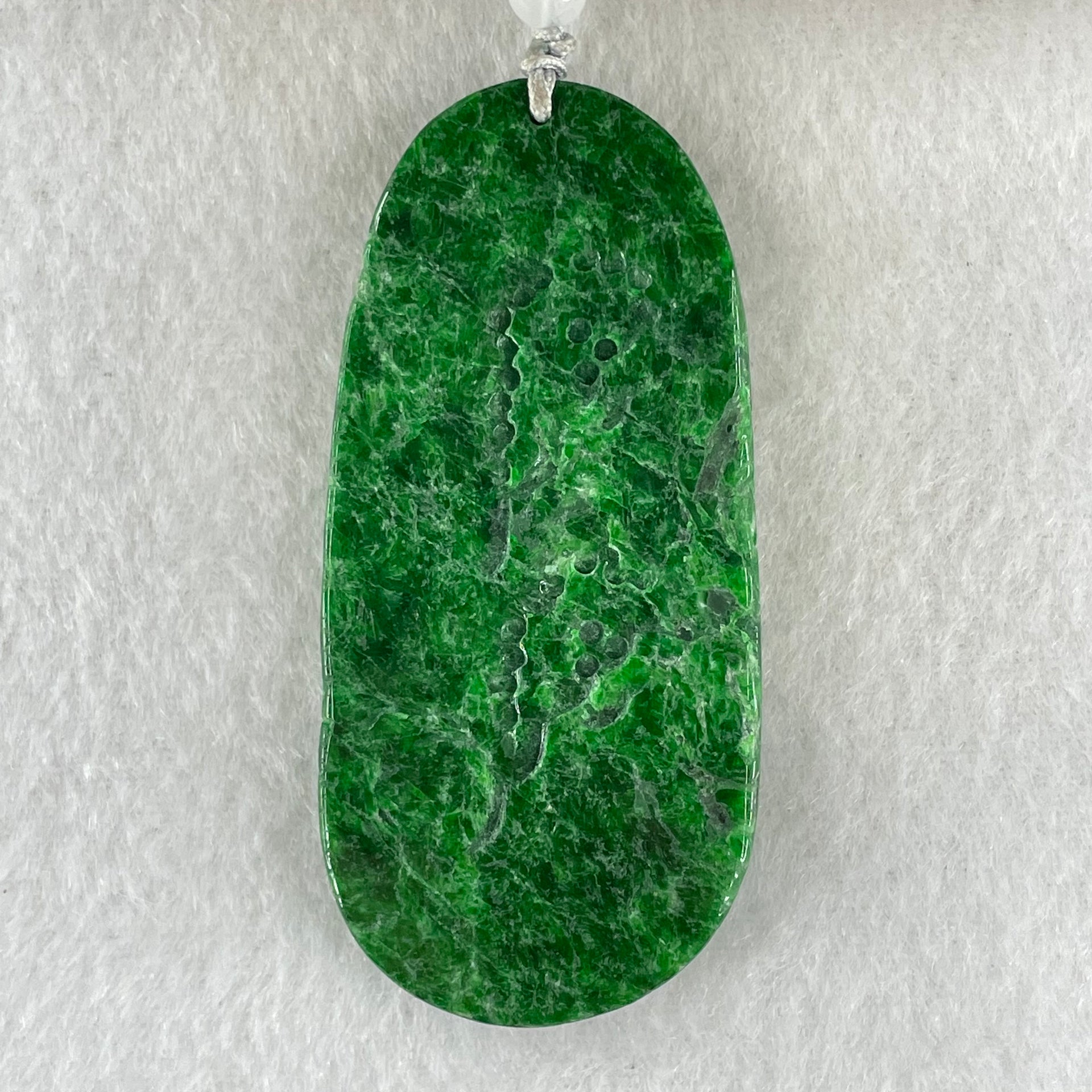 Type A Lao Keng Old Mine Full Spicy Green Jadeite Shan Shui with Guiren Benefactor Pendant 27.27g 63.1 by 29.9 by 6.8mm - Huangs Jadeite and Jewelry Pte Ltd