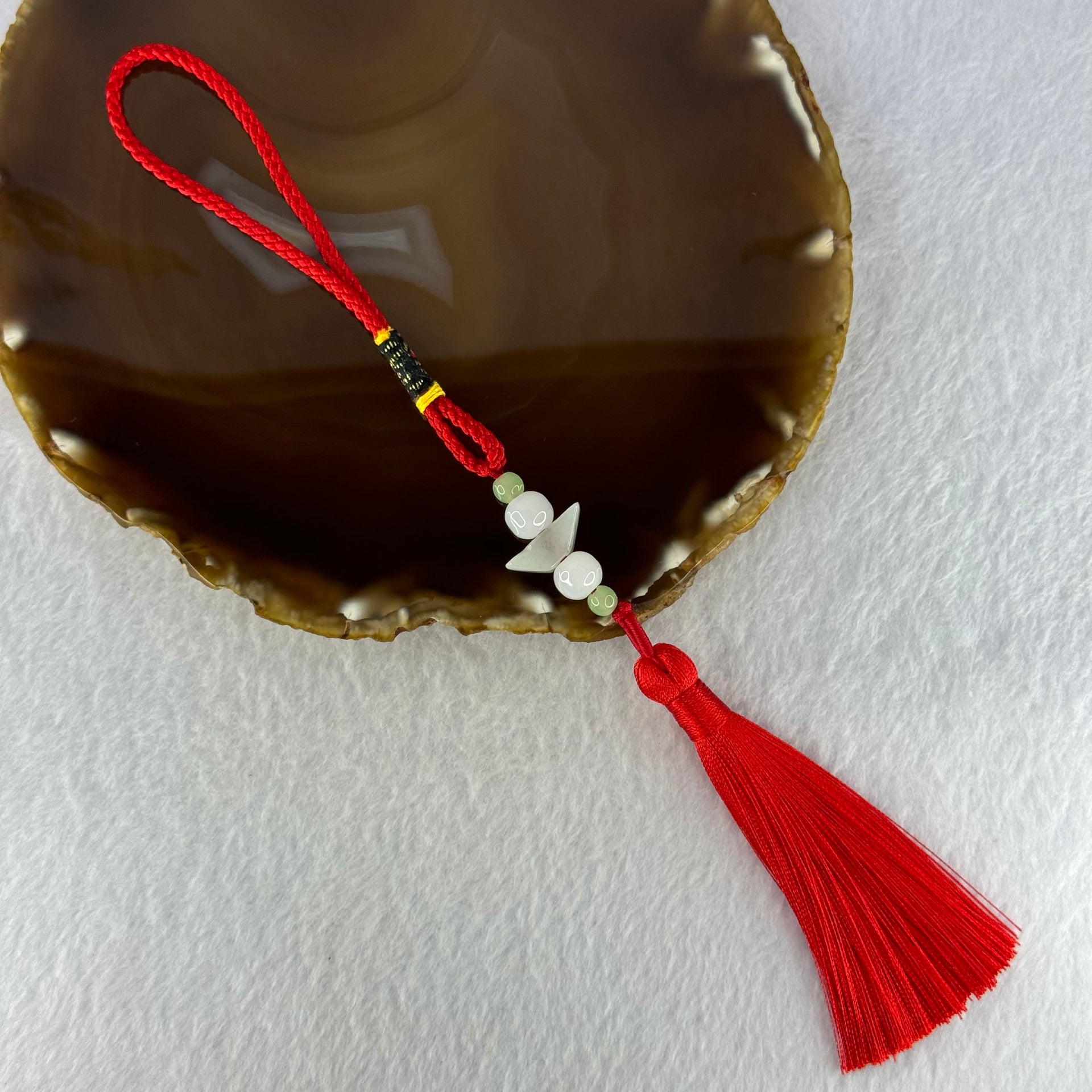 Type A Faint Green Wuji Grey Jadeite Ingot with Crystals Hanging Display 7.33g 16.9 by 6.1 by 6.2mm - Huangs Jadeite and Jewelry Pte Ltd