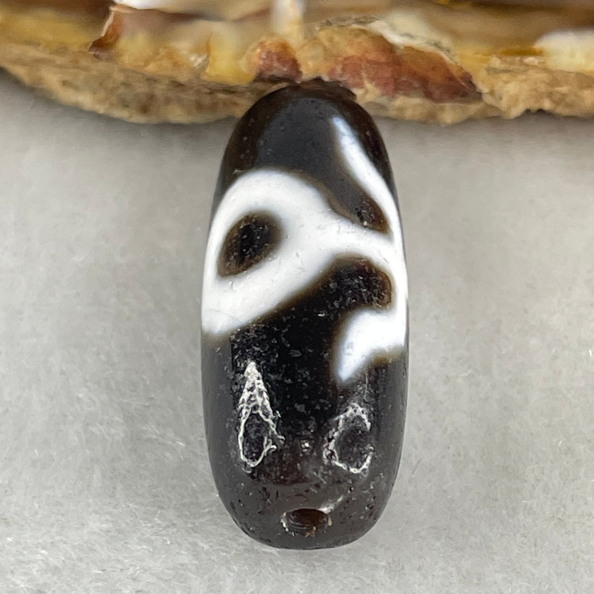 Natural Powerful Tibetan Old Oily Agate Patina Guiren Tairen Human Dzi Bead Totem Amulet Heavenly Master (Tian Zhu) 贵人天诛 5.77g 28.2 by 11.4mm - Huangs Jadeite and Jewelry Pte Ltd