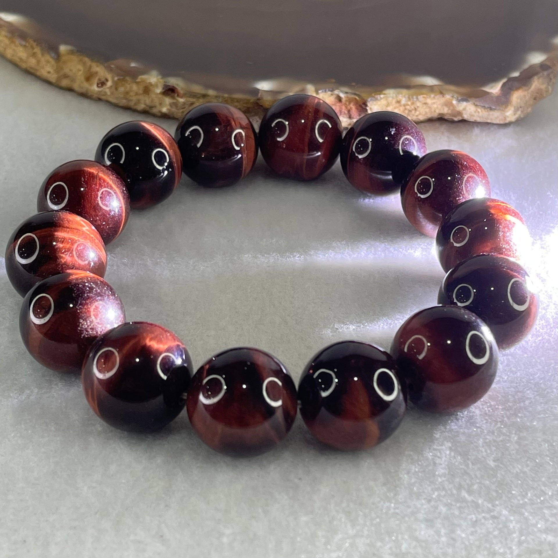 Natural Red Tiger's Eye Quartz Beads Bracelet 78.81g 17cm 16.0mm 14 Beads - Huangs Jadeite and Jewelry Pte Ltd