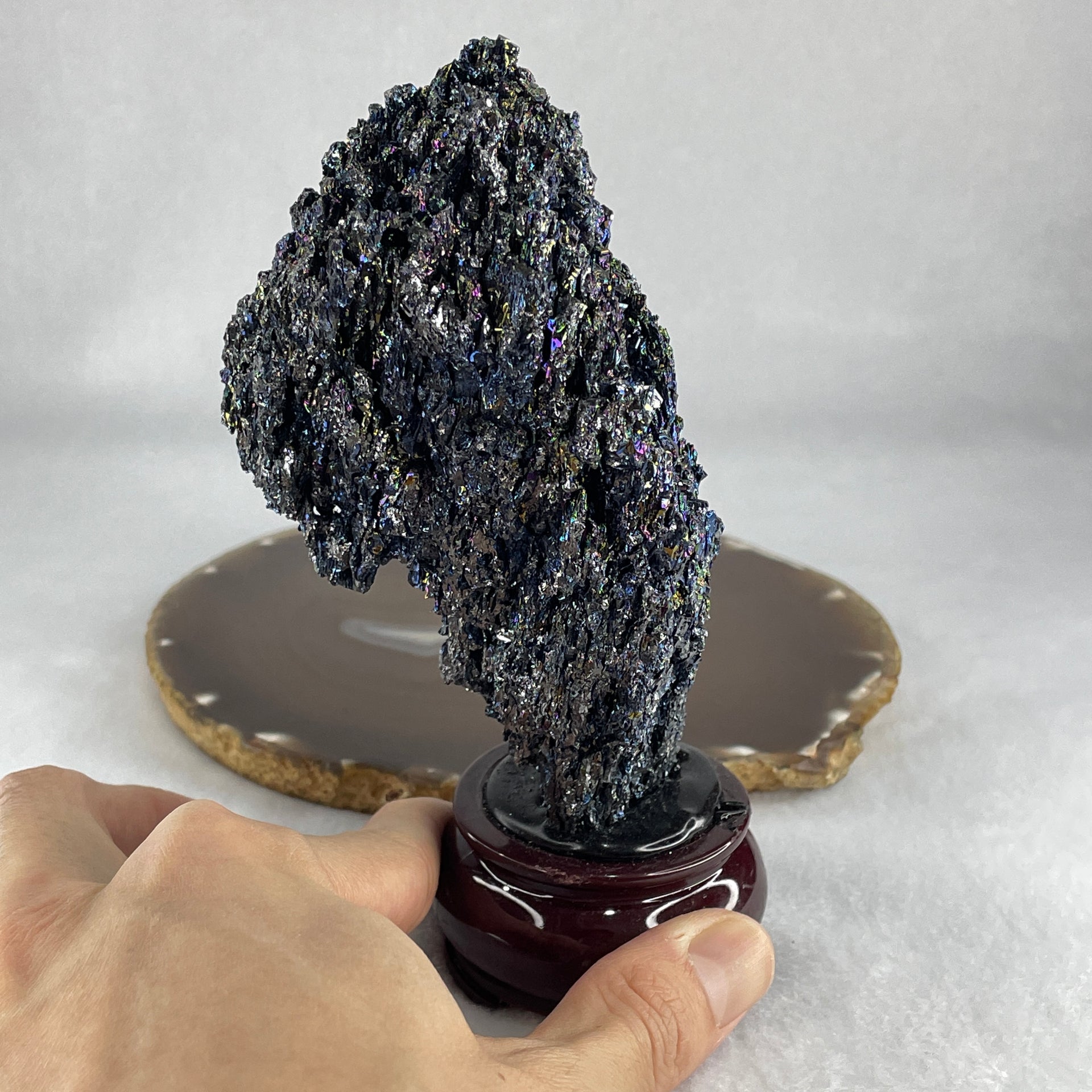 Natural-Black-Moissanite-Rough-Display-with-Wooden-Stand-367.75g-79.0-by-77.0-by-145.8mm