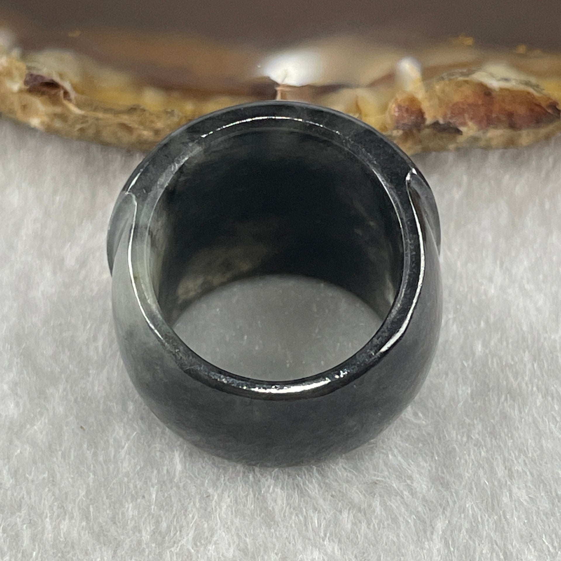 Type A Semi Icy Wuji Black Grey Jadeite Ma An Ring 10.18g 19.7 by 5.2mm US6 HK13 - Huangs Jadeite and Jewelry Pte Ltd