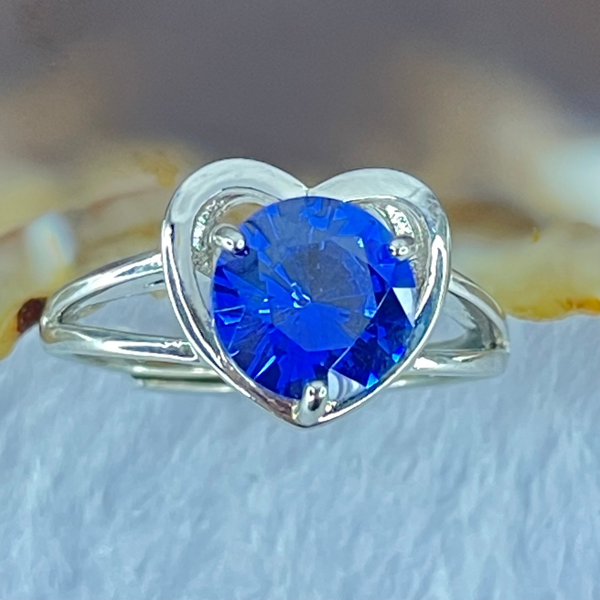 Blue Cubic Zirconia in S925 Sliver Ring (Adjustable Size) 2.26g 7.8 by 3.8mm - Huangs Jadeite and Jewelry Pte Ltd