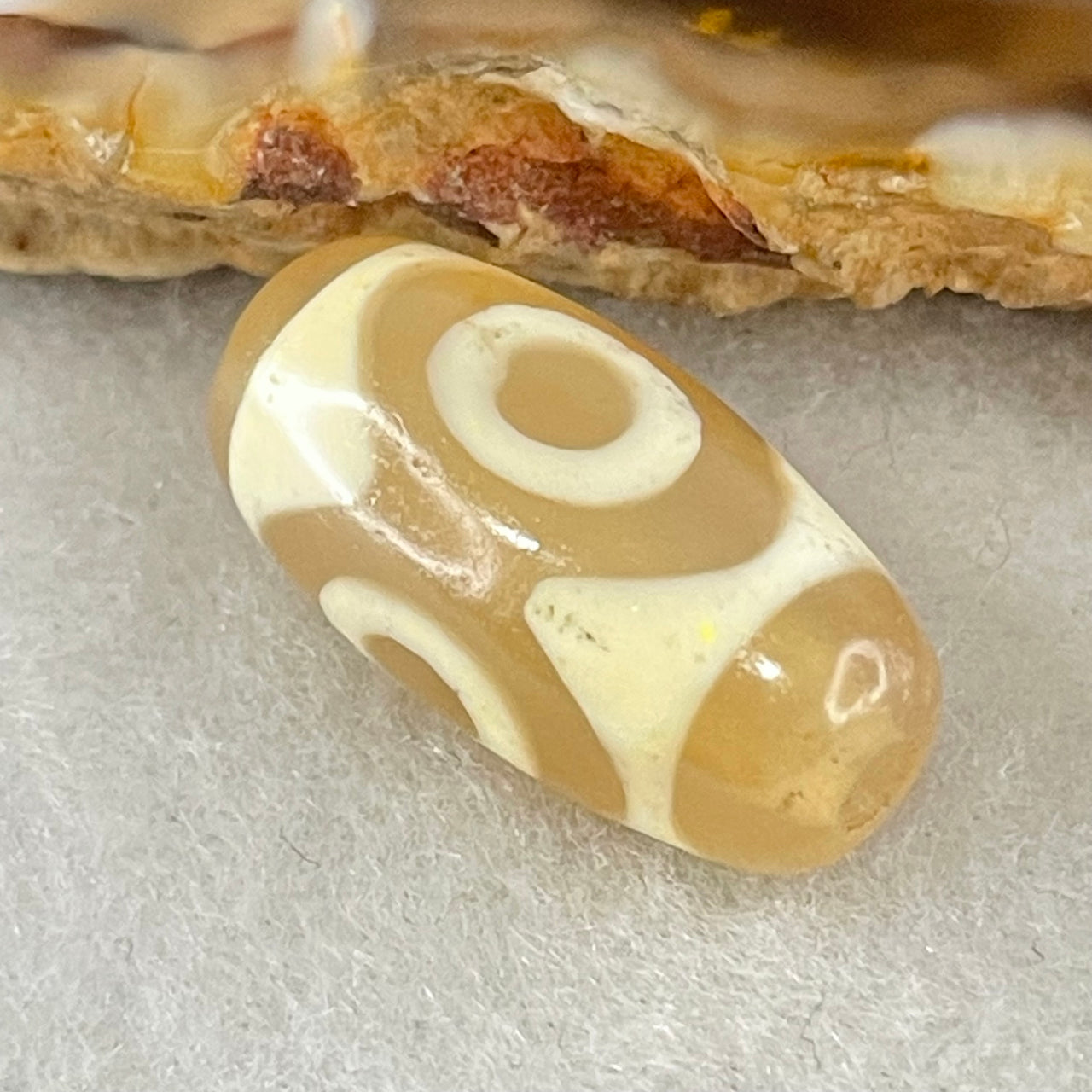 Natural Powerful Tibetan Old Oily Agate 3 Eyes Dzi Bead Heavenly Master (Tian Zhu) 三眼天诛 2.84g 19.8 by 10.0mm - Huangs Jadeite and Jewelry Pte Ltd
