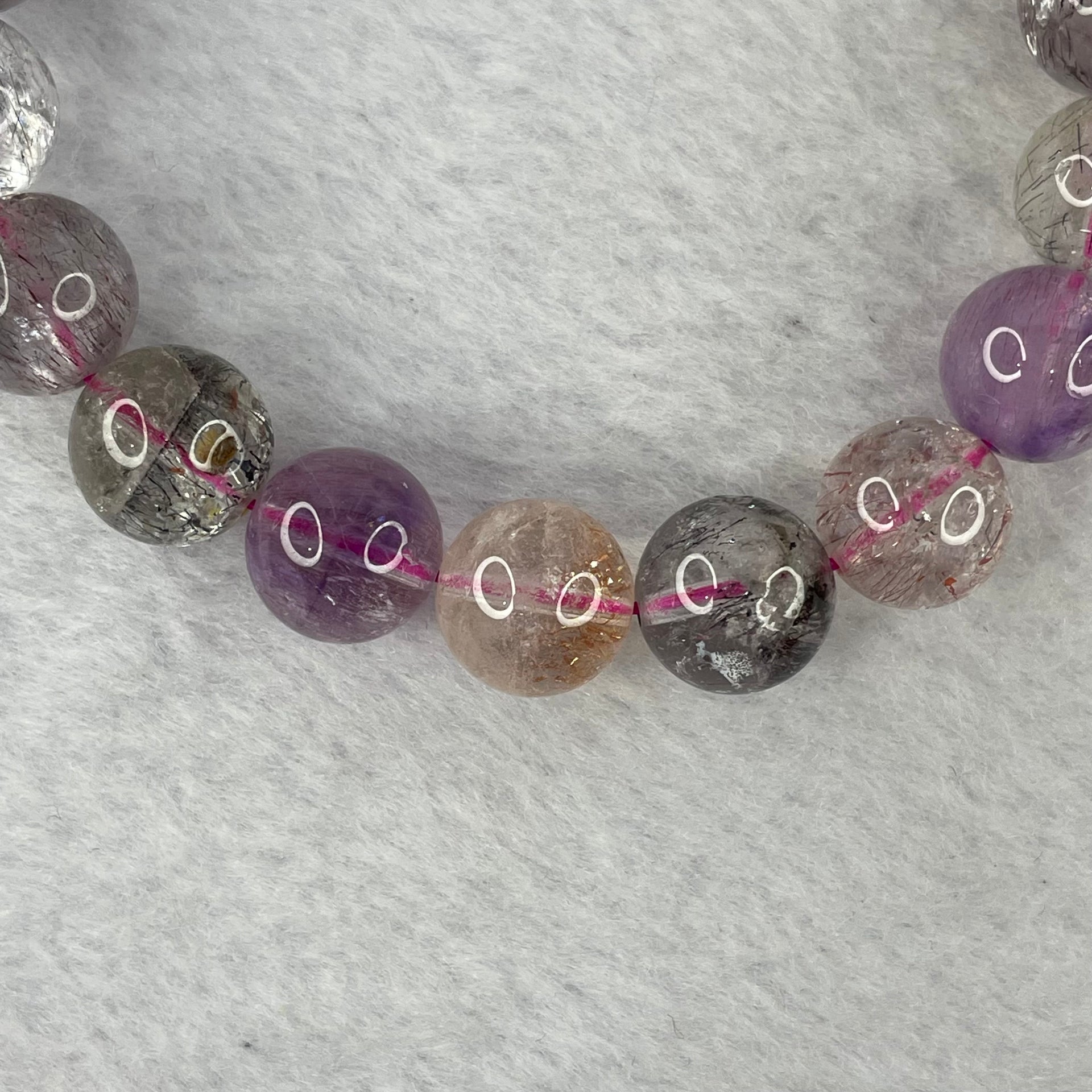 Above Average Grade Natural Super 7 Crystal Beads Bracelet 天然超级七水晶珠手链 39.51g 18cm 11.8mm 18 Beads - Huangs Jadeite and Jewelry Pte Ltd