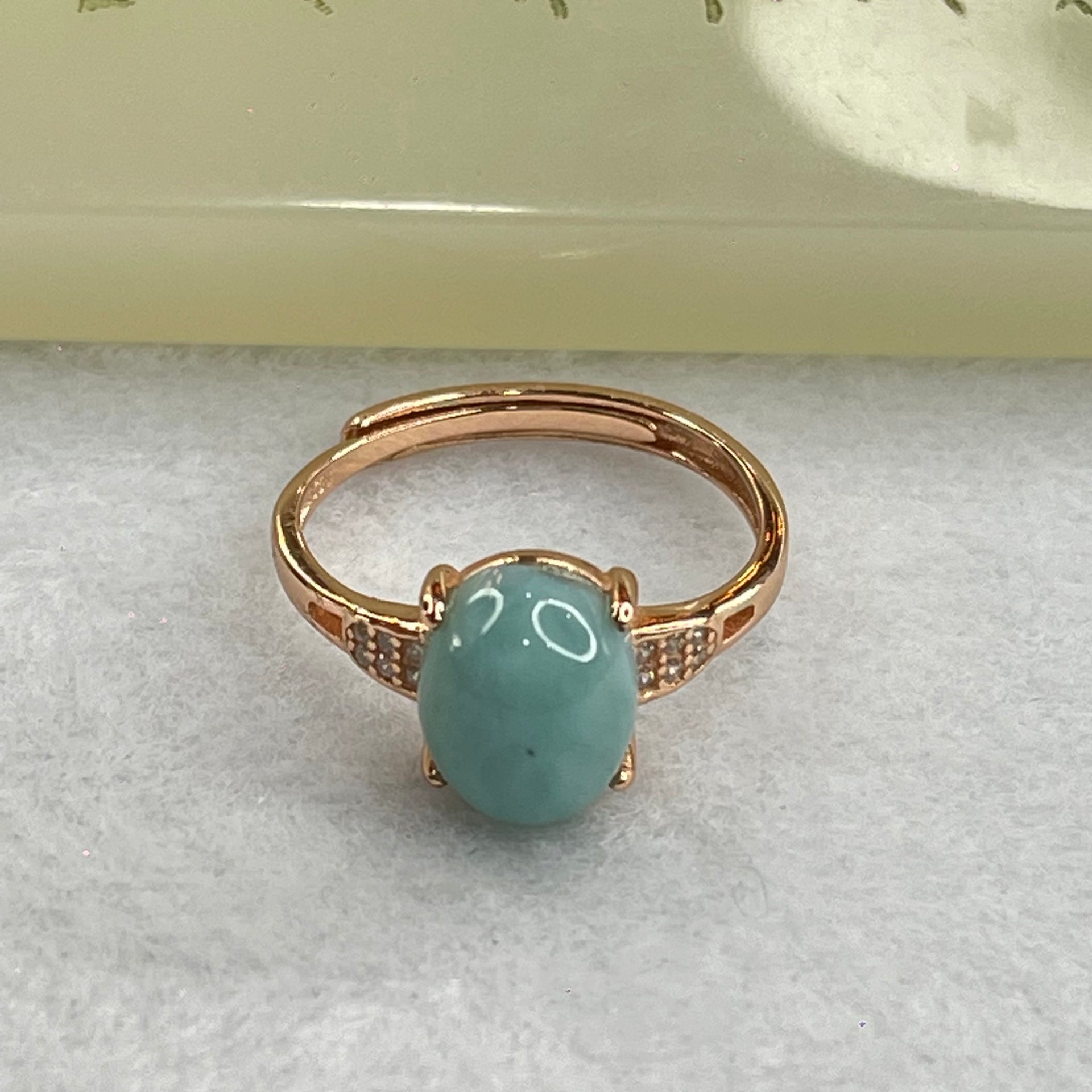 Natural Larimar in S925 Silver Rose Gold Color Ring (Adjustable Size) 2.43g 10.1 by 8.2 by 5.5mm - Huangs Jadeite and Jewelry Pte Ltd
