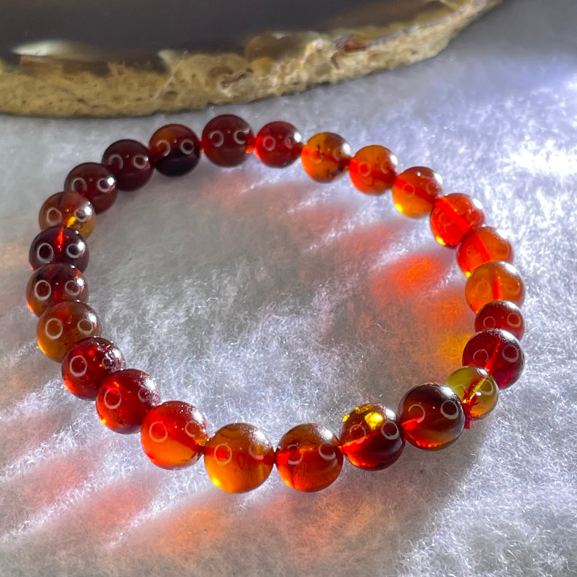 Natural Blood Red Amber Beads Bracelet 5.06g 15cm 7.4mm 25 Beads - Huangs Jadeite and Jewelry Pte Ltd