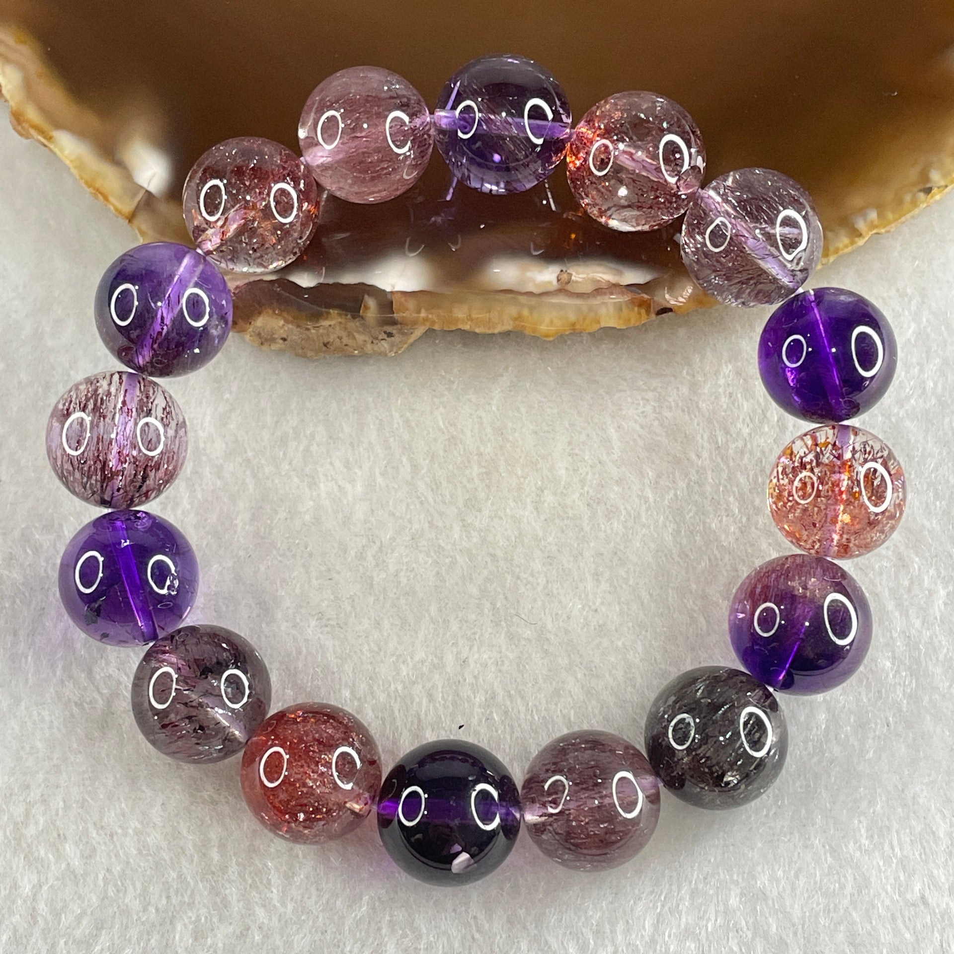 Very Very Good Natural Super 7 Beads Bracelet 39.96g 12.3mm 15cm 16Beads - Huangs Jadeite and Jewelry Pte Ltd