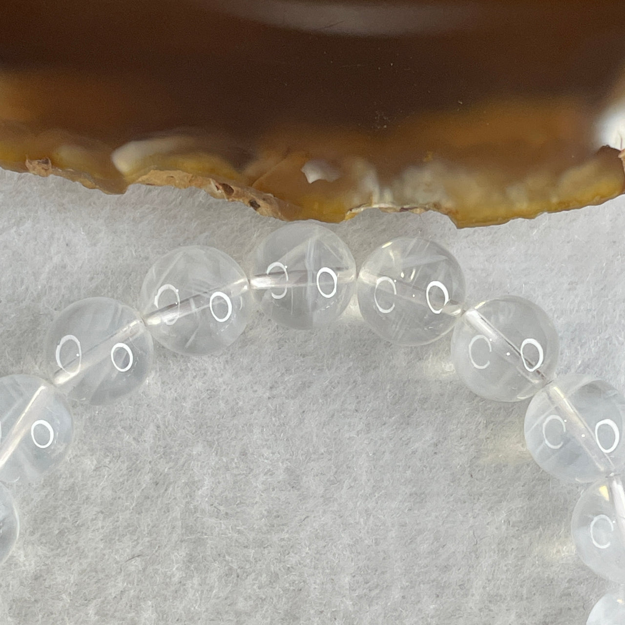 Good Grade Natural White Phantom Quartz Beads Bracelet with Charm 26.36g 16.5cm 9.7mm 19 Beads - 9.1 by 8.1 by 2.0mm Charm - Huangs Jadeite and Jewelry Pte Ltd