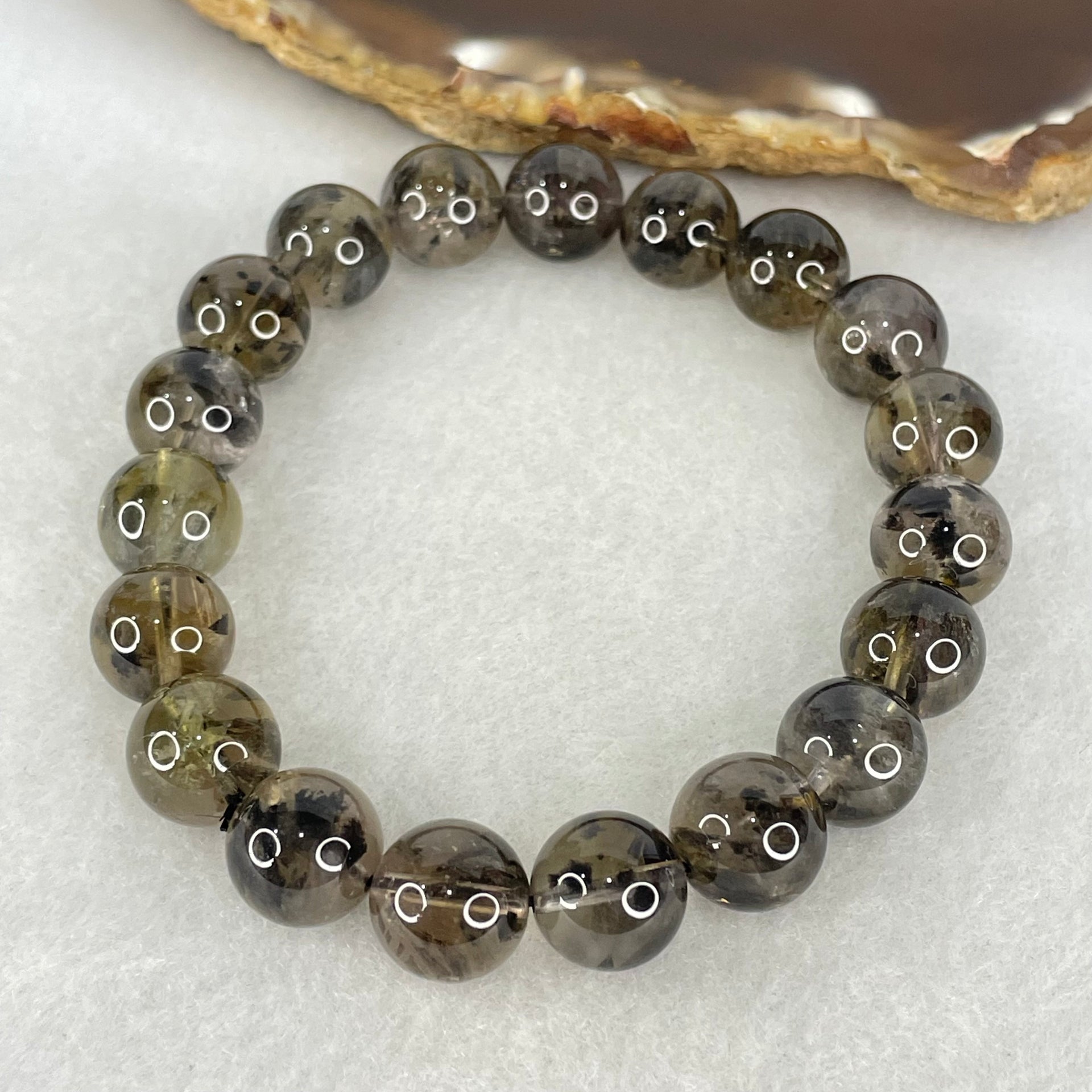 Natural Black Auralite Quartz Beads Bracelet 31.94g 17cm 10.9mm 19 Beads - Huangs Jadeite and Jewelry Pte Ltd