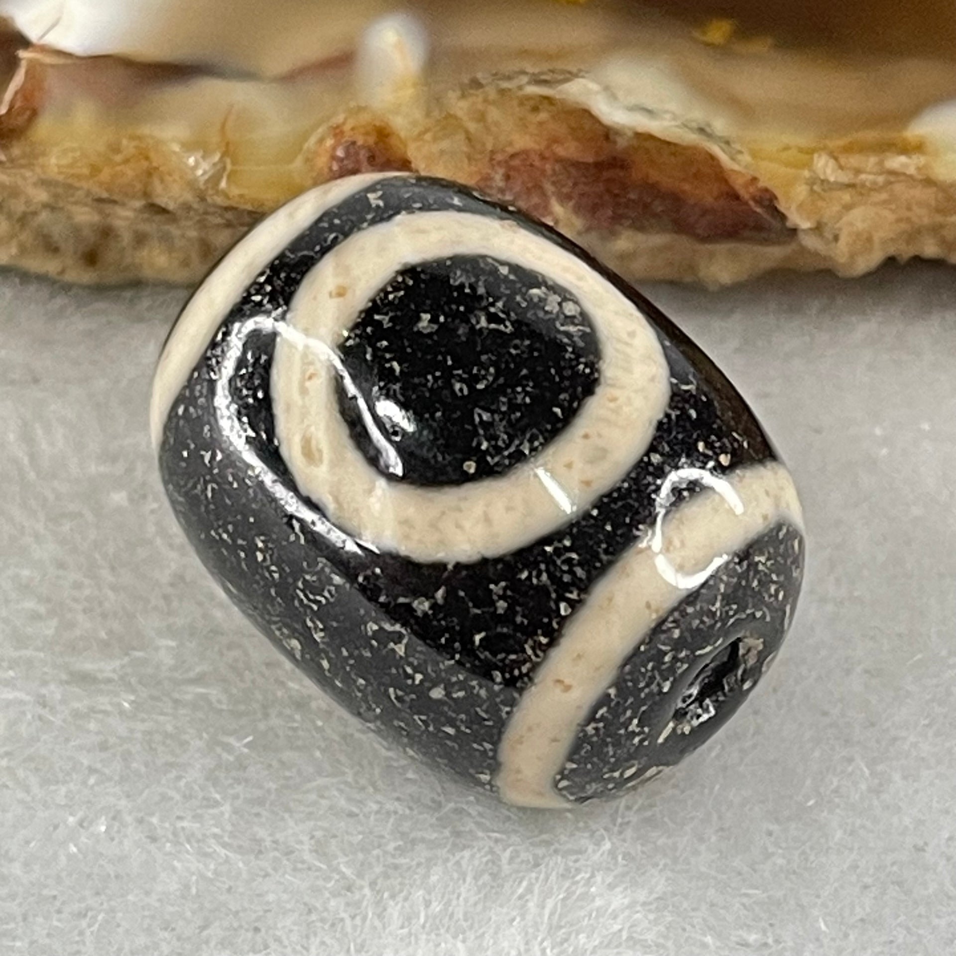 Natural Powerful Tibetan Old Oily Agate 1 Eye With Swastika Dzi Bead (Hotu Dzi) 4.91g by 17.5 by 16.6mm - Huangs Jadeite and Jewelry Pte Ltd