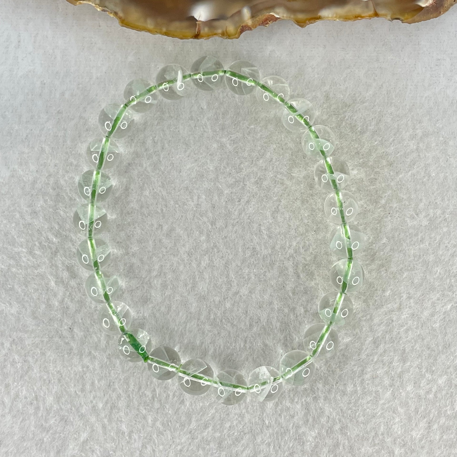 Special Grade Natural Green Phantom Quartz Bracelet 12.98g 15.5cm 7.3mm 26 Beads - Huangs Jadeite and Jewelry Pte Ltd