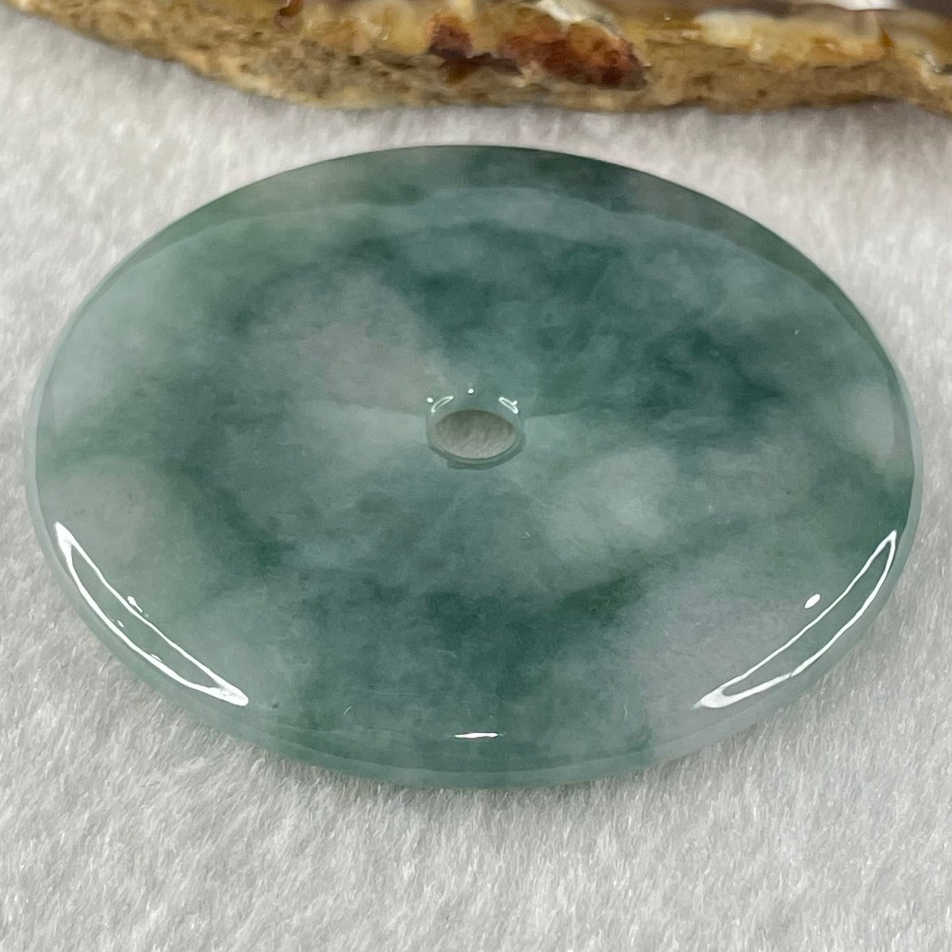 Type A Intense Blueish Green with Lavender Jadeite Ping An Kou Pendant 29.91g 49.8 by 5.5mm - Huangs Jadeite and Jewelry Pte Ltd