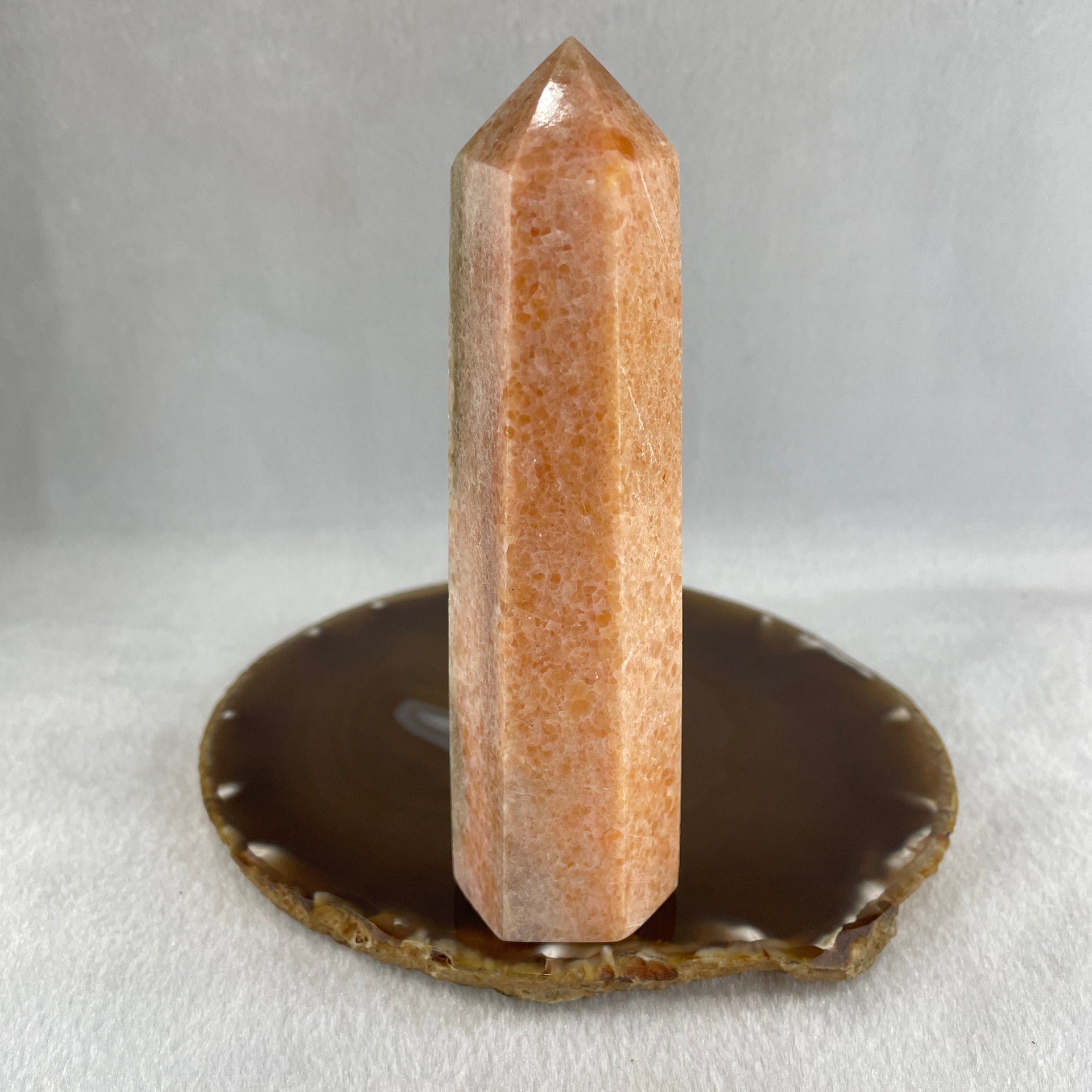 Natural Orange Calcite Quartz Tower Display 244.10g 136.0 by 39.6 by 29.7mm - Huangs Jadeite and Jewelry Pte Ltd