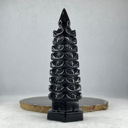 Black Obsidian Pagoda Display 396.8g 50.0 by 55.0 by 160.0mm - Huangs Jadeite and Jewelry Pte Ltd