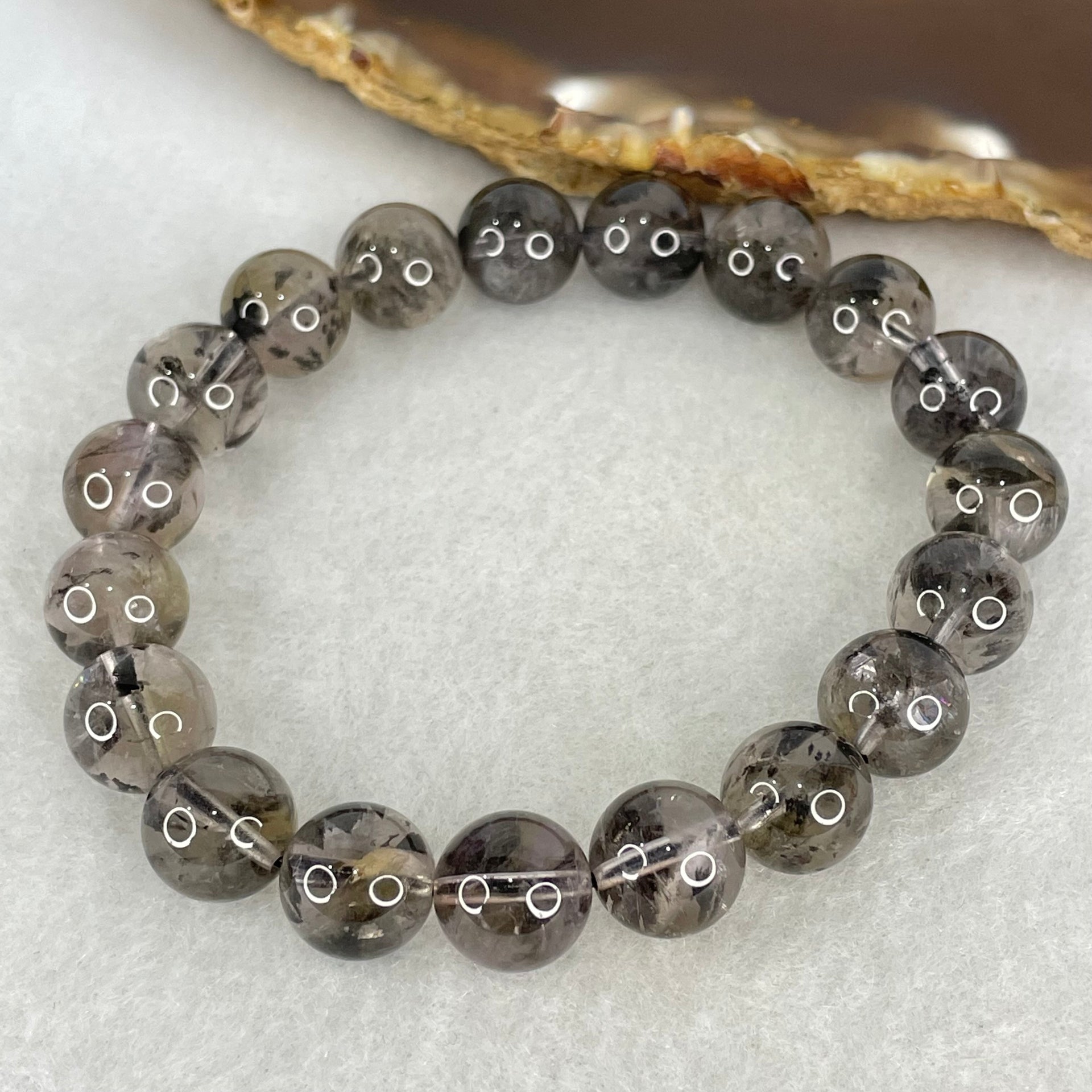 Natural Black Auralite Quartz Beads Bracelet 27.50g 16cm 10.3mm 19 Beads - Huangs Jadeite and Jewelry Pte Ltd