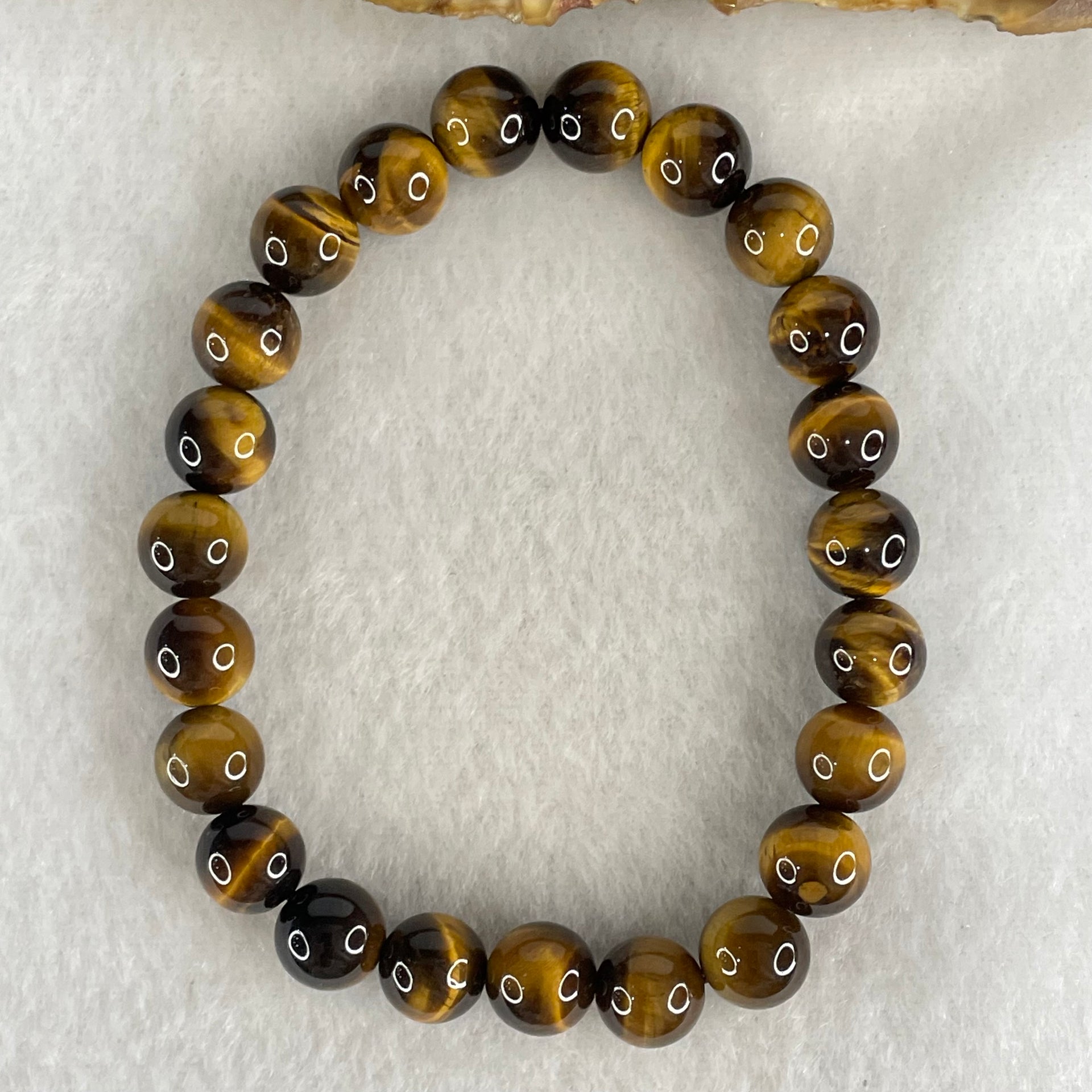 Natural Yellow Tiger's Eye Quartz Beads Bracelet 18.29g 16cm 8.4mm 23 Beads - Huangs Jadeite and Jewelry Pte Ltd