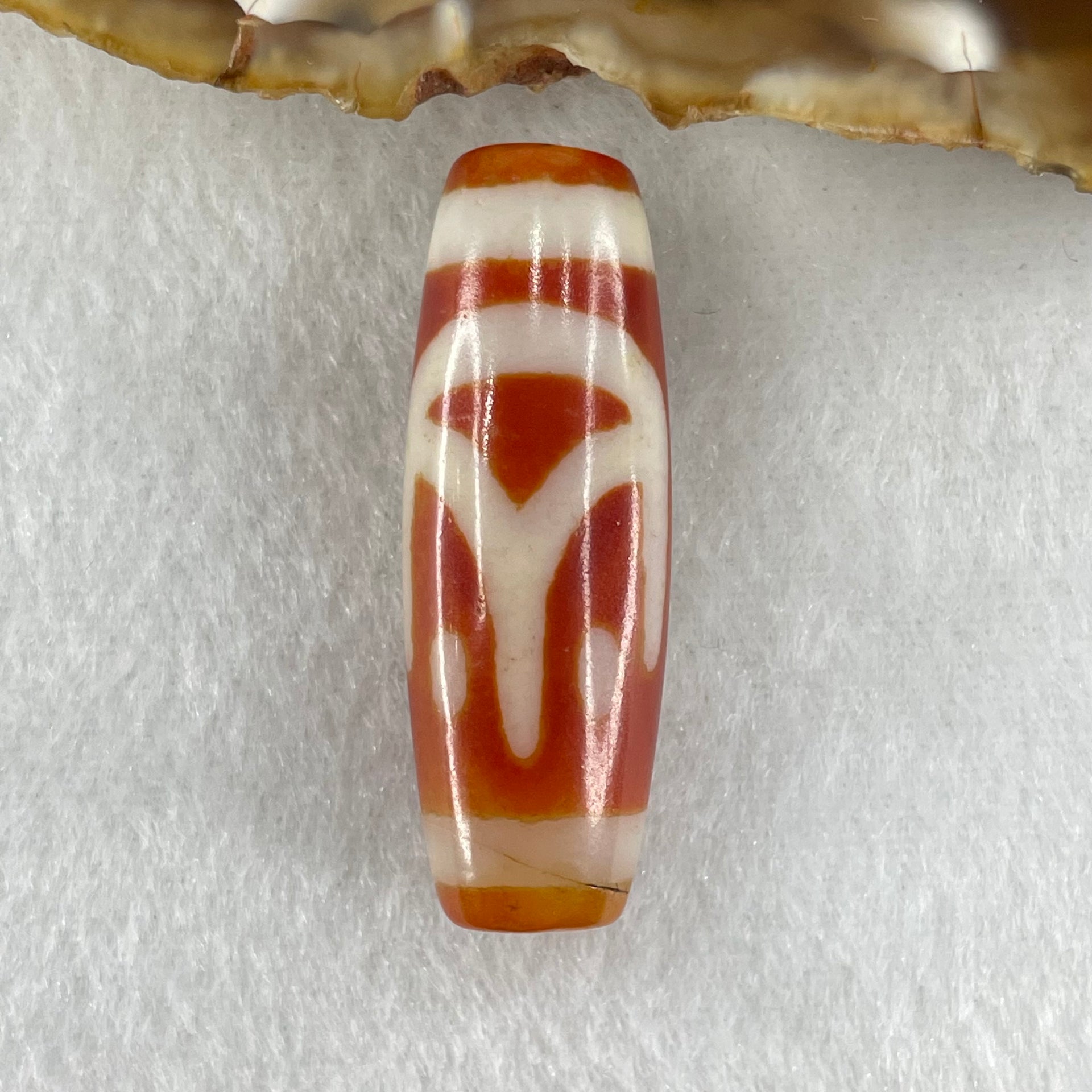 Natural Powerful Tibetan Old Oily Red White Agate One Eye Fire Sign Dzi Bead Heavenly Master (Tian Zhu) 一眼火天珠 10.81g 38.4 by 13.4mm - Huangs Jadeite and Jewelry Pte Ltd