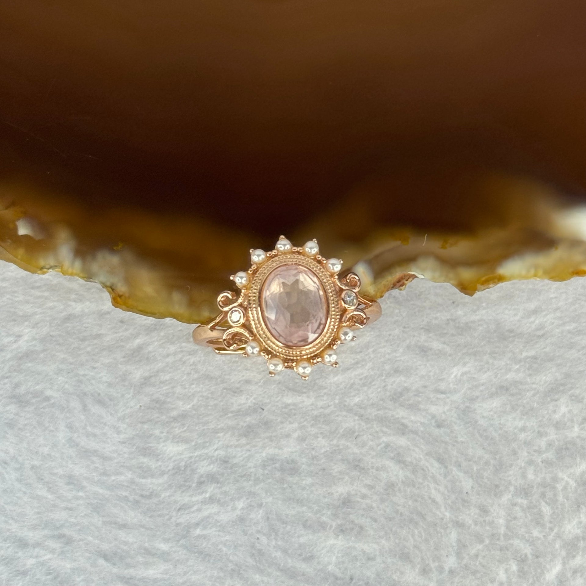 Natural Morganite in 925 Sliver Rose Gold Color Ring (Adjustable Size) 2.39g 7.8 by 6.6 by 4.6mm - Huangs Jadeite and Jewelry Pte Ltd