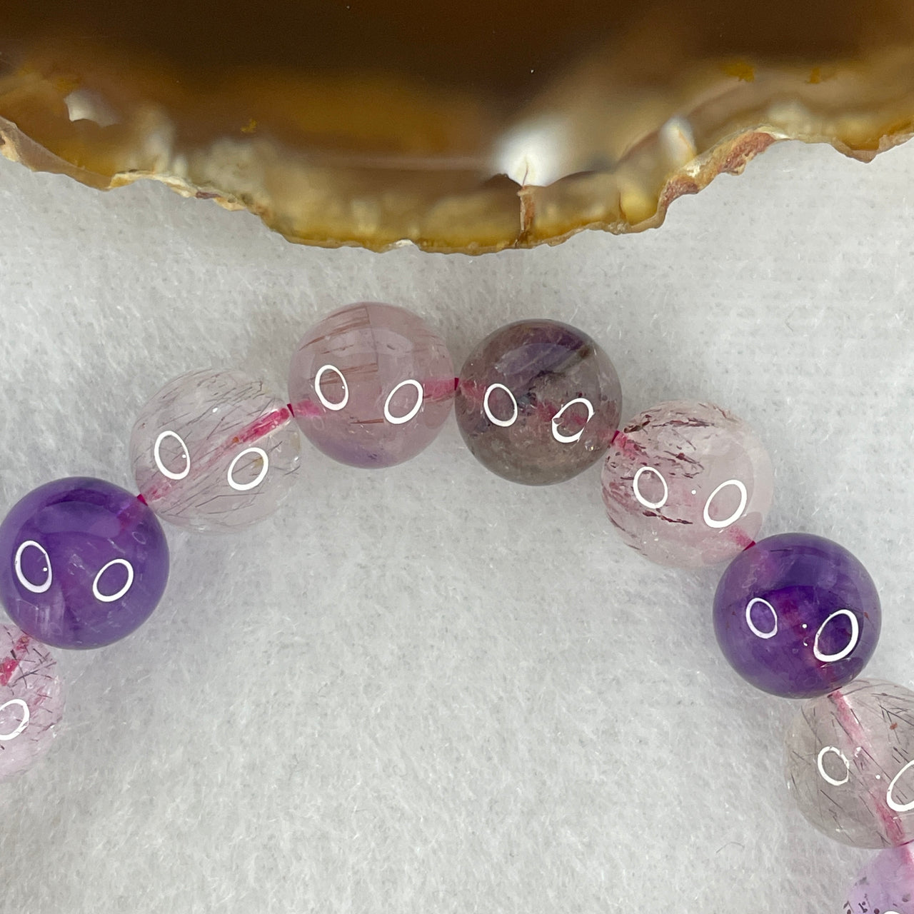 Certified Above Average Grade Natural Super 7 Crystal Beads Bracelet | 10.4mm Sacred 7-Mineral Synergy Statement Power  (29.35g | 17cm Wrist Sizing | 20 Beads)