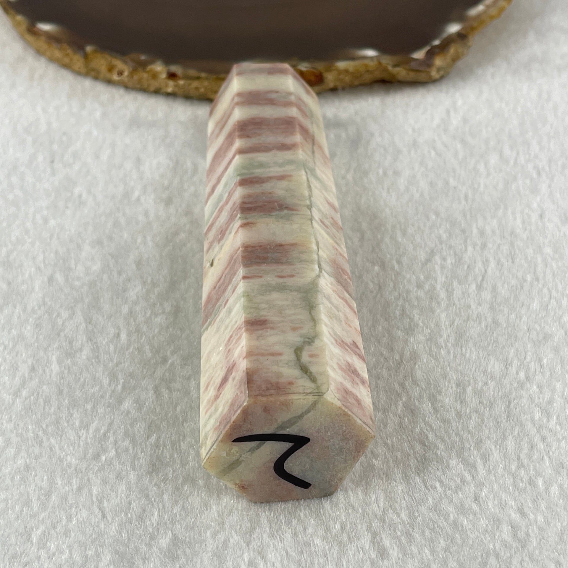 Natural Red White Calcite Tower Display 166.18g 30.4 by 25.7 by 128.2mm - Huangs Jadeite and Jewelry Pte Ltd