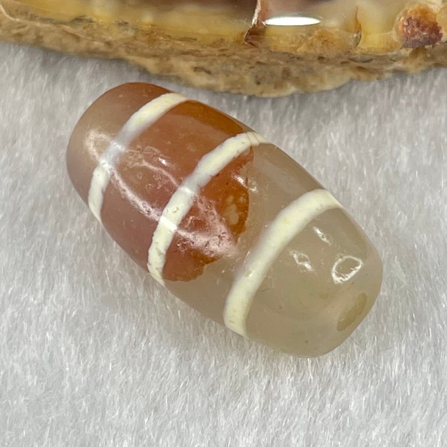 Natural Powerful Tibetan Old Oily Agate 3-Lines Dzi Bead Heavenly Master (Tian Zhu) 三行天诛 3.30g 20.1 by 10.5mm - Huangs Jadeite and Jewelry Pte Ltd