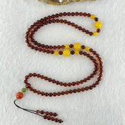 Natural Blood Red with Yellow Amber Beads Necklace 天然血珀项链 12.27g 60cm 9.4mm 3 Beads 5.7mm 6 Beads 5.1mm 104 Beads - Huangs Jadeite and Jewelry Pte Ltd