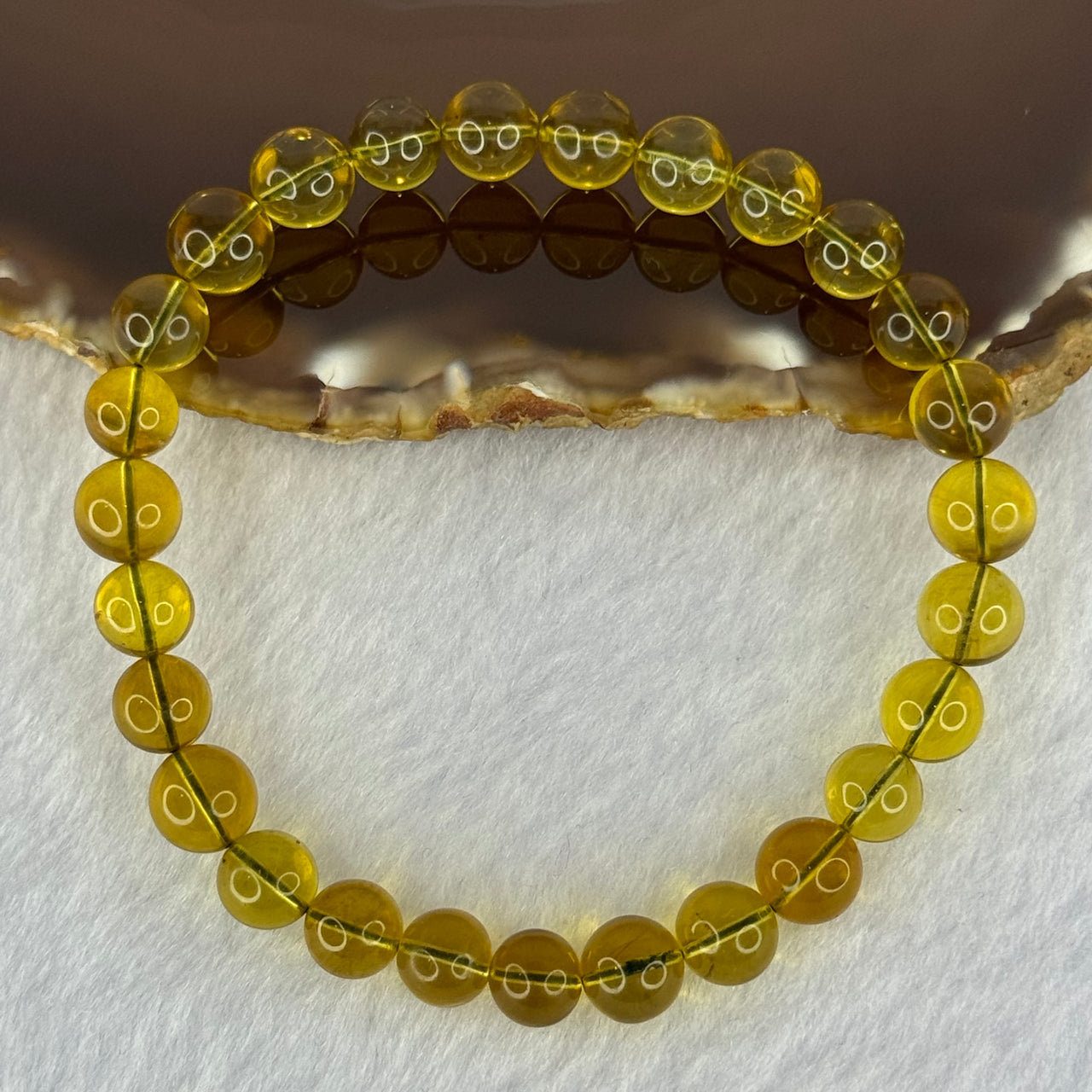Natural Yellow Amber Beads Bracelet 6.18g 17cm 7.6mm 27 Beads - Huangs Jadeite and Jewelry Pte Ltd