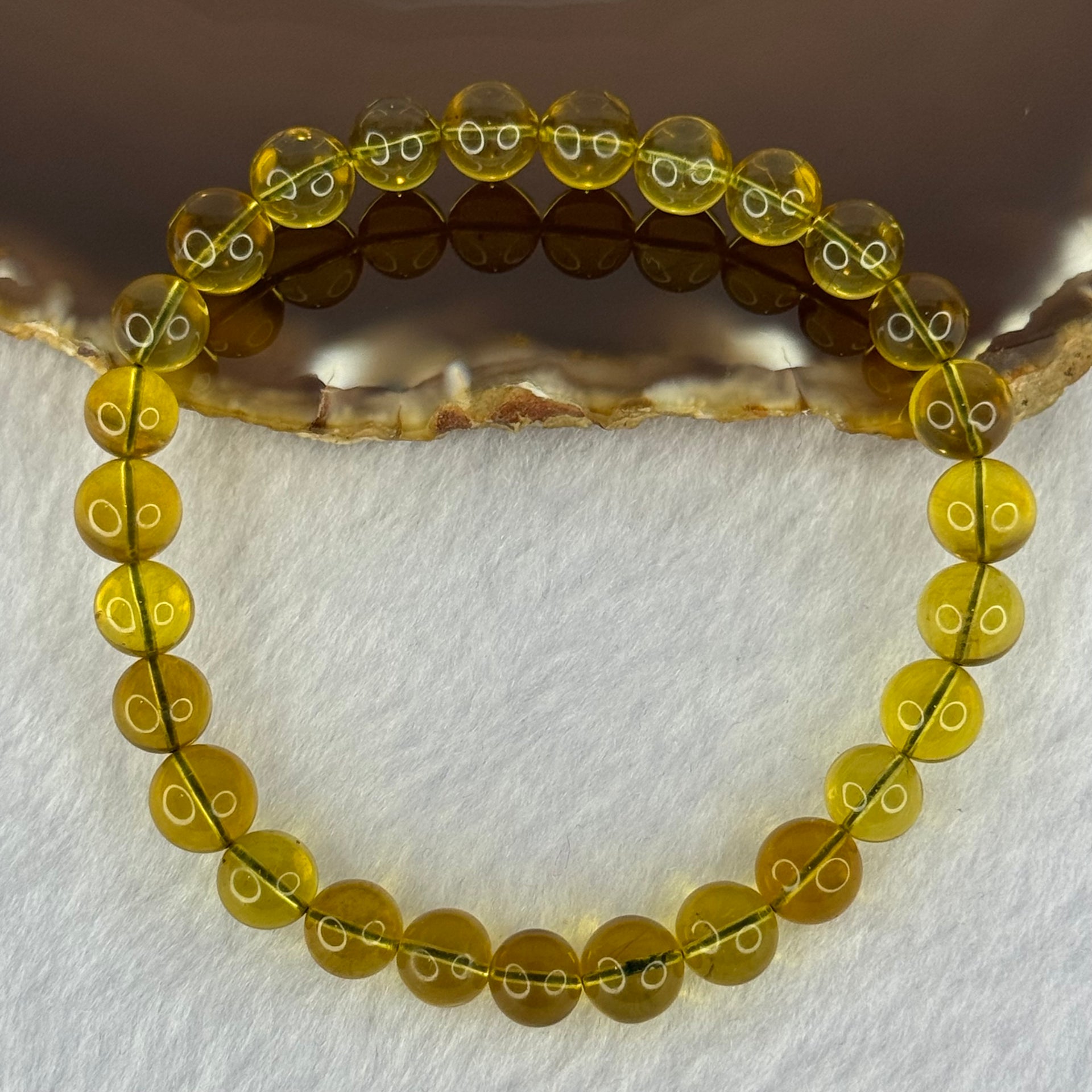 Natural Yellow Amber Beads Bracelet 6.18g 17cm 7.6mm 27 Beads - Huangs Jadeite and Jewelry Pte Ltd