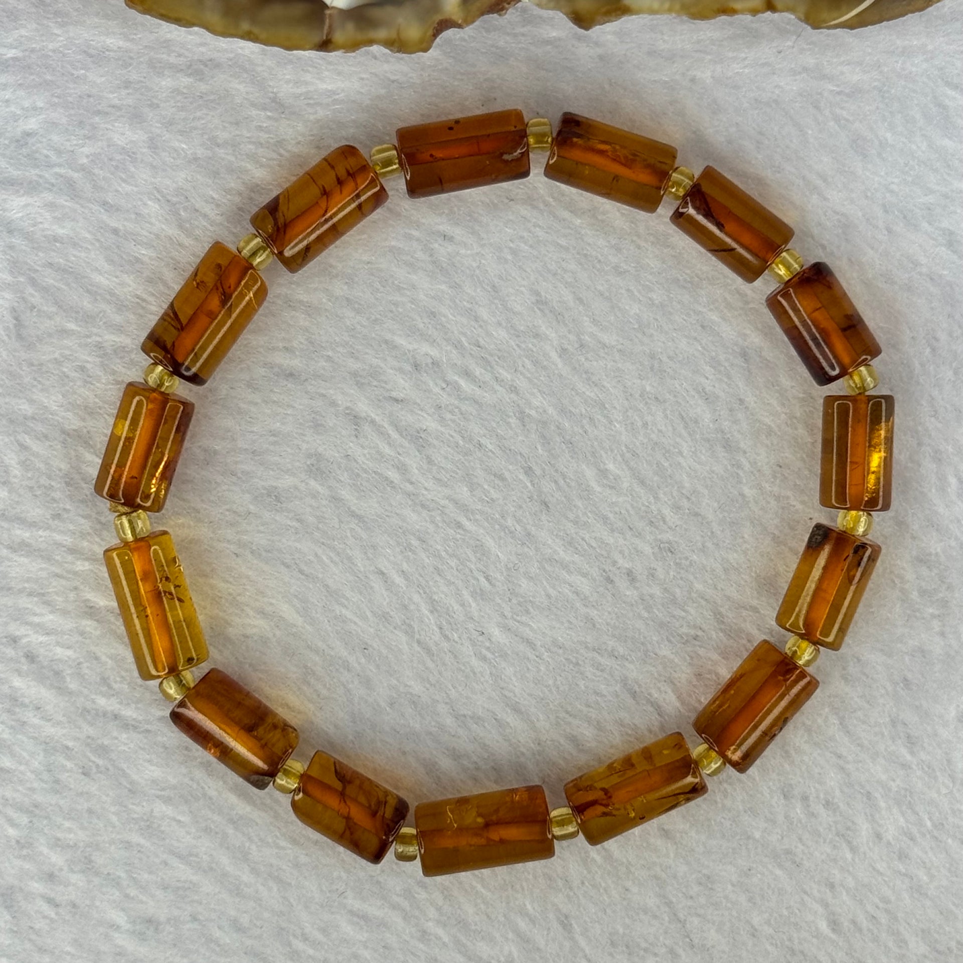 Natural Blood Flower Amber Lulutong Bracelet 天然血花琥珀手链 5.05g 16cm 10.3 by 6.3mm 15 Beads - Huangs Jadeite and Jewelry Pte Ltd