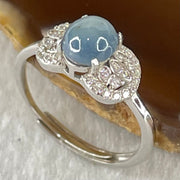 Type A Dark Blue with Blueish Green Jadeite with Crystals in S925 Sliver Ring (Adjustable Size) 1.65g 5.8 by 4.5mm - Huangs Jadeite and Jewelry Pte Ltd