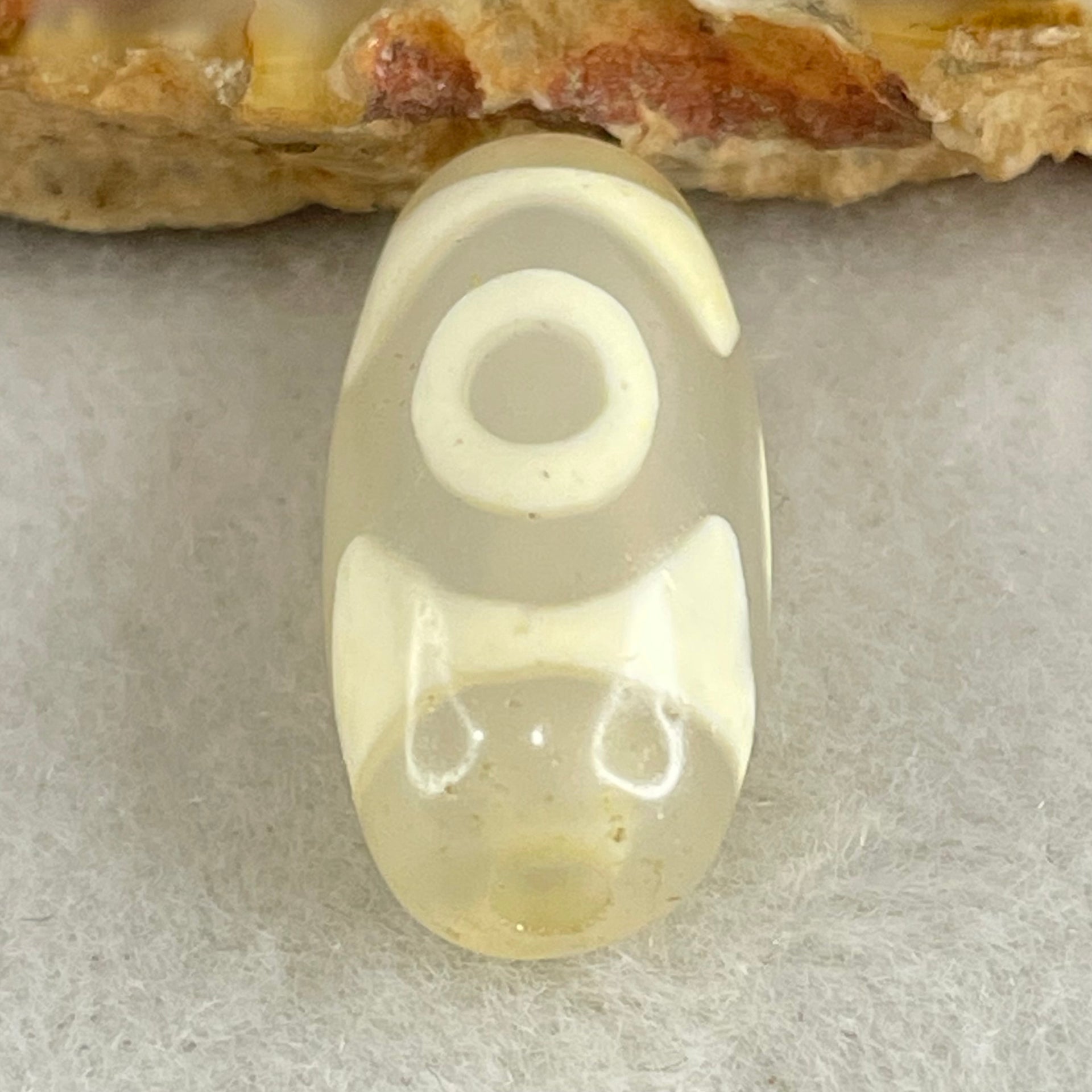 Natural Powerful Tibetan Old Oily Agate 3 Eyes Dzi Bead Heavenly Master (Tian Zhu) 三眼天诛 3.02g 20.1 by 10.2mm - Huangs Jadeite and Jewelry Pte Ltd