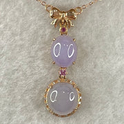 Type A Lavender Jadeite Cabouchons 8.0 by 4.2mm and 8.0 by 6.5 by 3.5mm with Diamonds in 18K Rose Gold Necklace 2.55g 40 and 45cm - Huangs Jadeite and Jewelry Pte Ltd